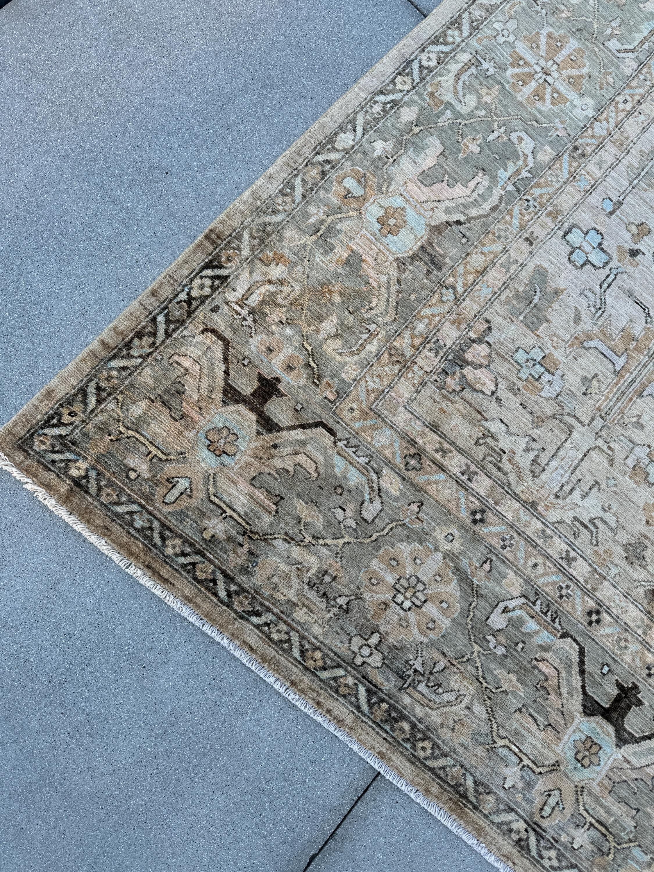 10x14 Handmade Afghan Wool Rug | Neutral Oushak Design | Hand-Knotted Traditional Area Rug