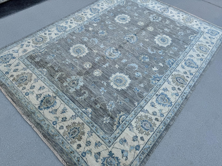 5x7 (152x213) Hand Knotted Afghan Rug | Grey Cream Beige Denim Powder Blue White Tan Taupe | Wool Floral Persian Dorm Room Apartment