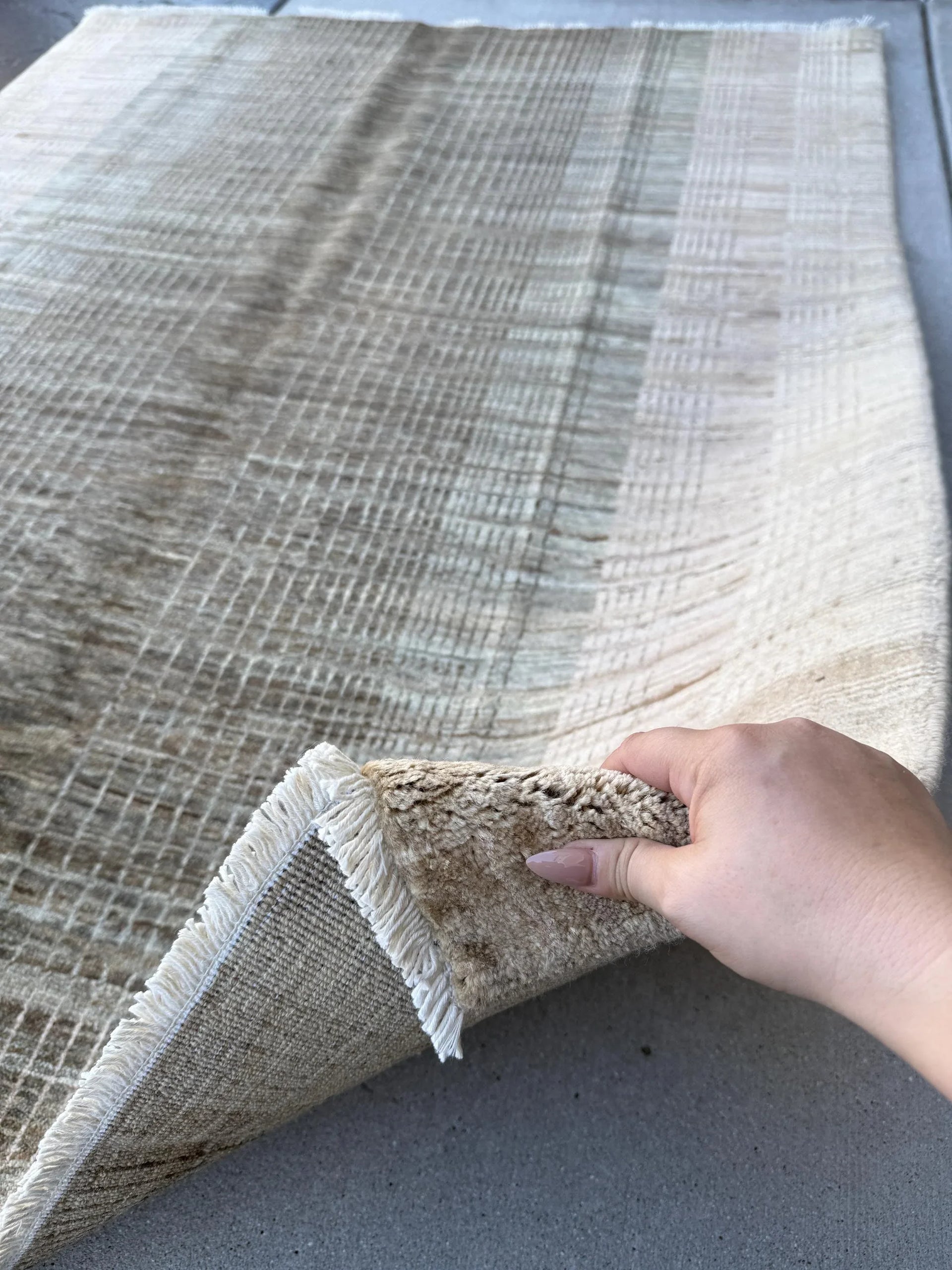 5x6 (152x182) Handmade Afghan Rug | Beige Taupe Olive Green Dark Brown Cream Off-White | Wool Boho Outdoor Modern