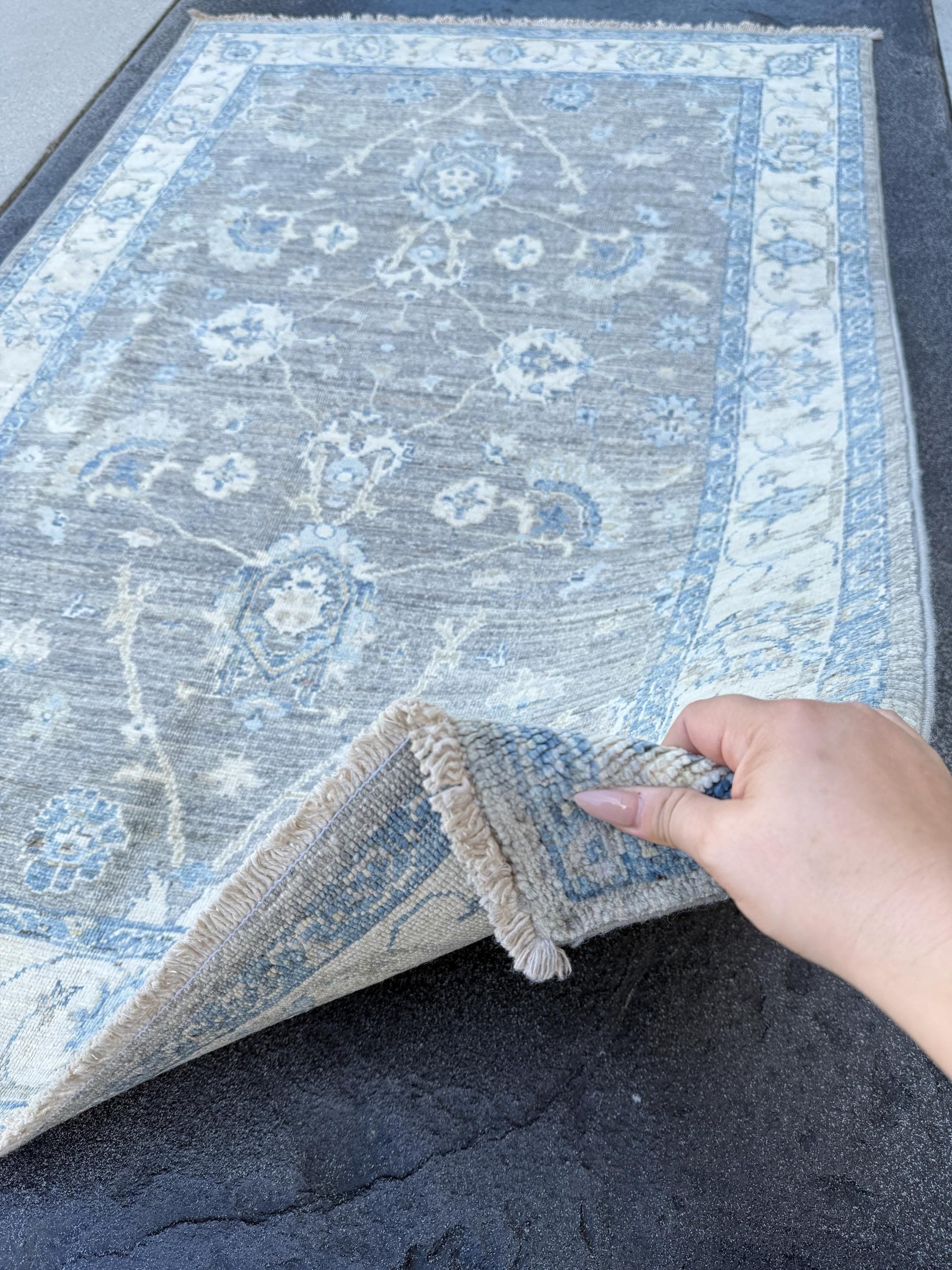 3x5 (91x152) Handmade Afghan Rug | Muted Slate Blue Dusty Grey Gray Cream Beige Taupe Stone Ivory | Wool Handknotted Tribal Persian Boho