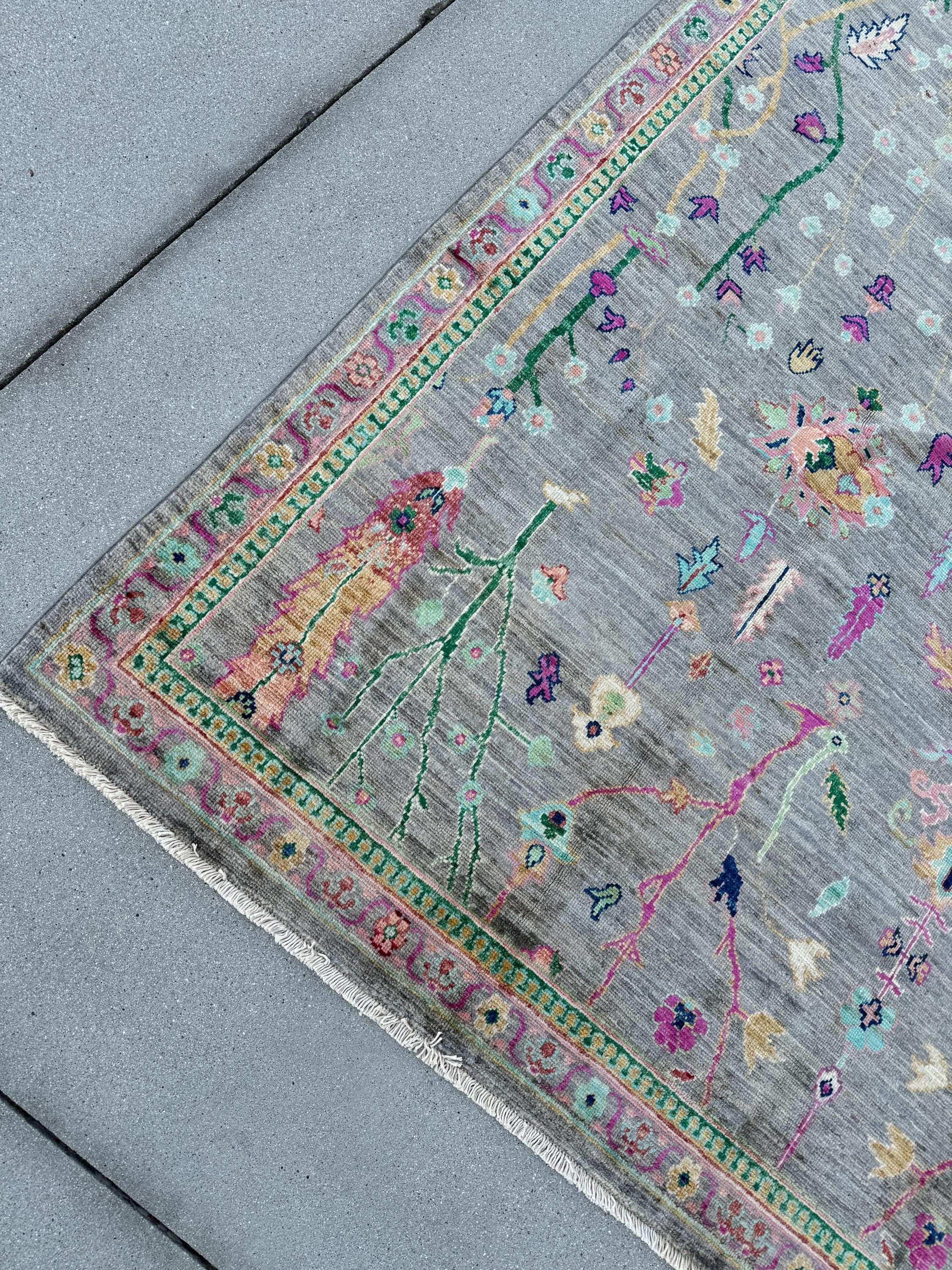 6x8 Handmade Afghan Area Rug | Grey Fuchsia Baby Pink Eggplant Purple Powder Denim Midnight Blue Forest Mint Green Gold Cream Ivory White