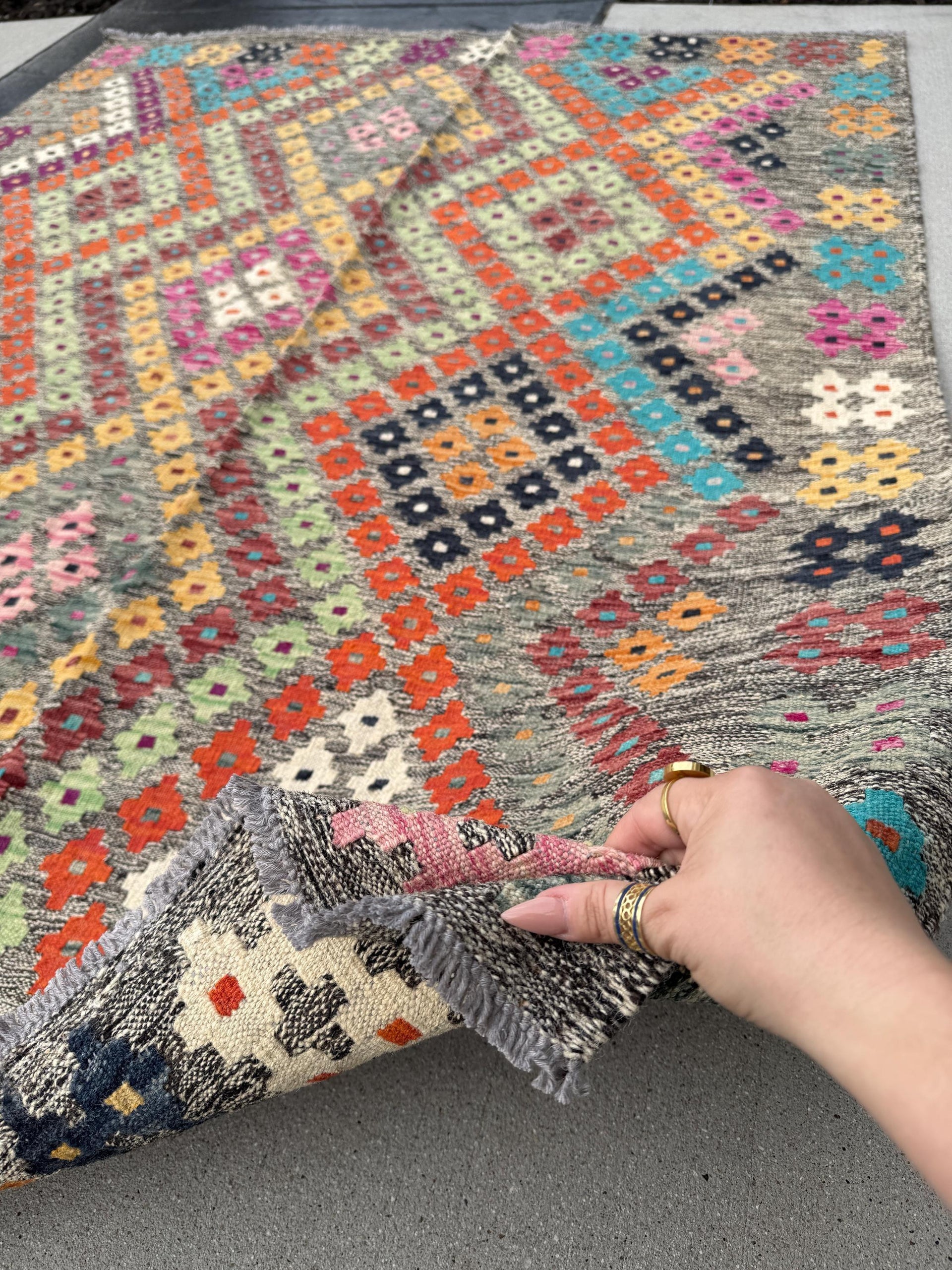 5x7 Handmade Afghan Kilim Runner Rug | Grey Taupe Cream Sage Lime Green Turquoise Blue Peach Pink Saffron Eggplant Purple Brick Red Black