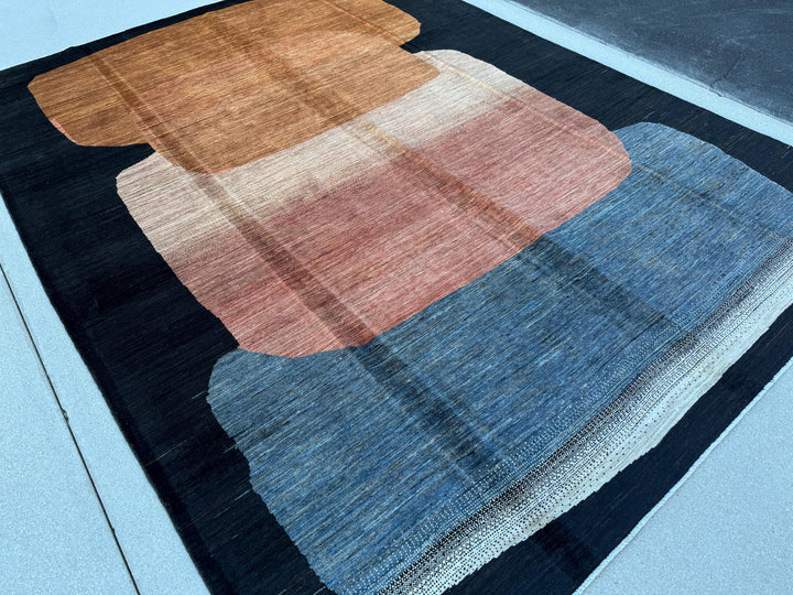 7x9 (223x294) Handmade Afghan Rug | Black Charcoal Grey Beige Ivory Royal Powder Blue Terracotta Rust Burnt Orange Peach Brick Garnet Maroon