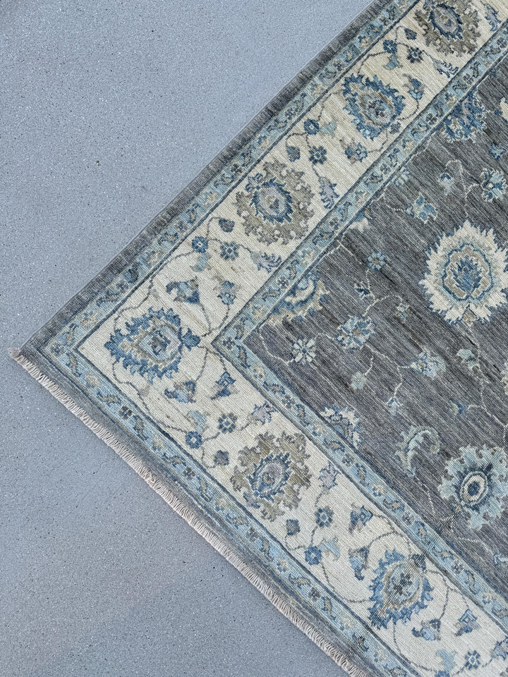 5x7 (152x213) Hand Knotted Afghan Rug | Grey Cream Beige Denim Powder Blue White Tan Taupe | Wool Floral Persian Dorm Room Apartment