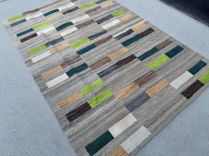 3x5 (104x154) Handmade Afghan Kilim Runner Rug | Slate Charcoal Grey Black Beige Ivory Taupe Mocha Carmel Brown Teal Navy Blue Lime Green