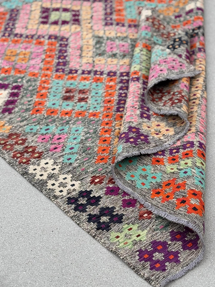 5x7 Handmade Afghan Kilim Runner Rug | Grey Taupe Cream Sage Lime Green Turquoise Blue Peach Pink Saffron Eggplant Purple Brick Red Black