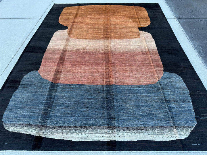 7x9 (223x294) Handmade Afghan Rug | Black Charcoal Grey Beige Ivory Royal Powder Blue Terracotta Rust Burnt Orange Peach Brick Garnet Maroon