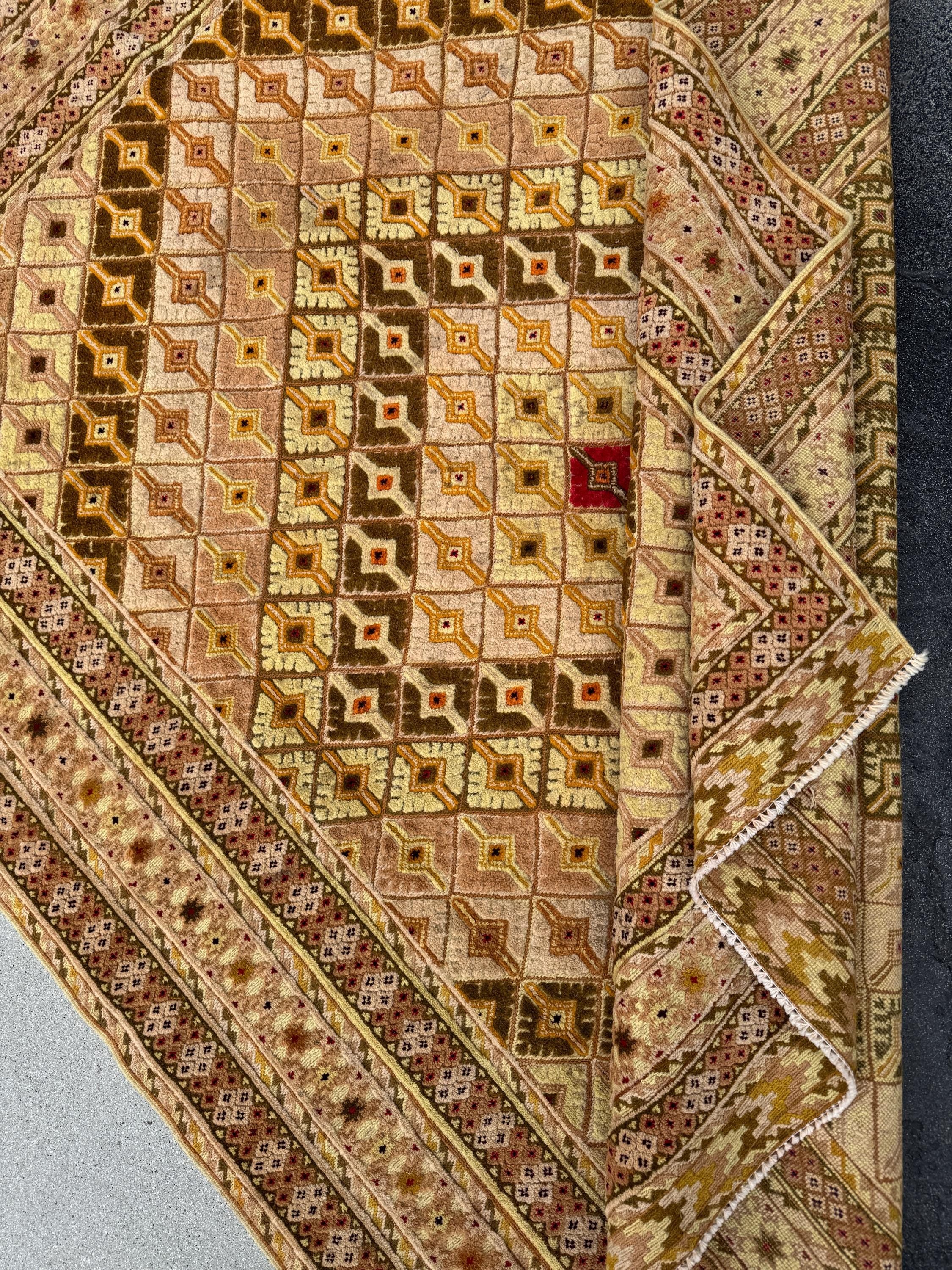 5x7 (147x195) Handmade Kilim Afghan Rug | Gold Saffron Mustard Yellow Beige Taupe Tan Caramel Brown Burnt Orange Garnet Red | Flatweave Wool