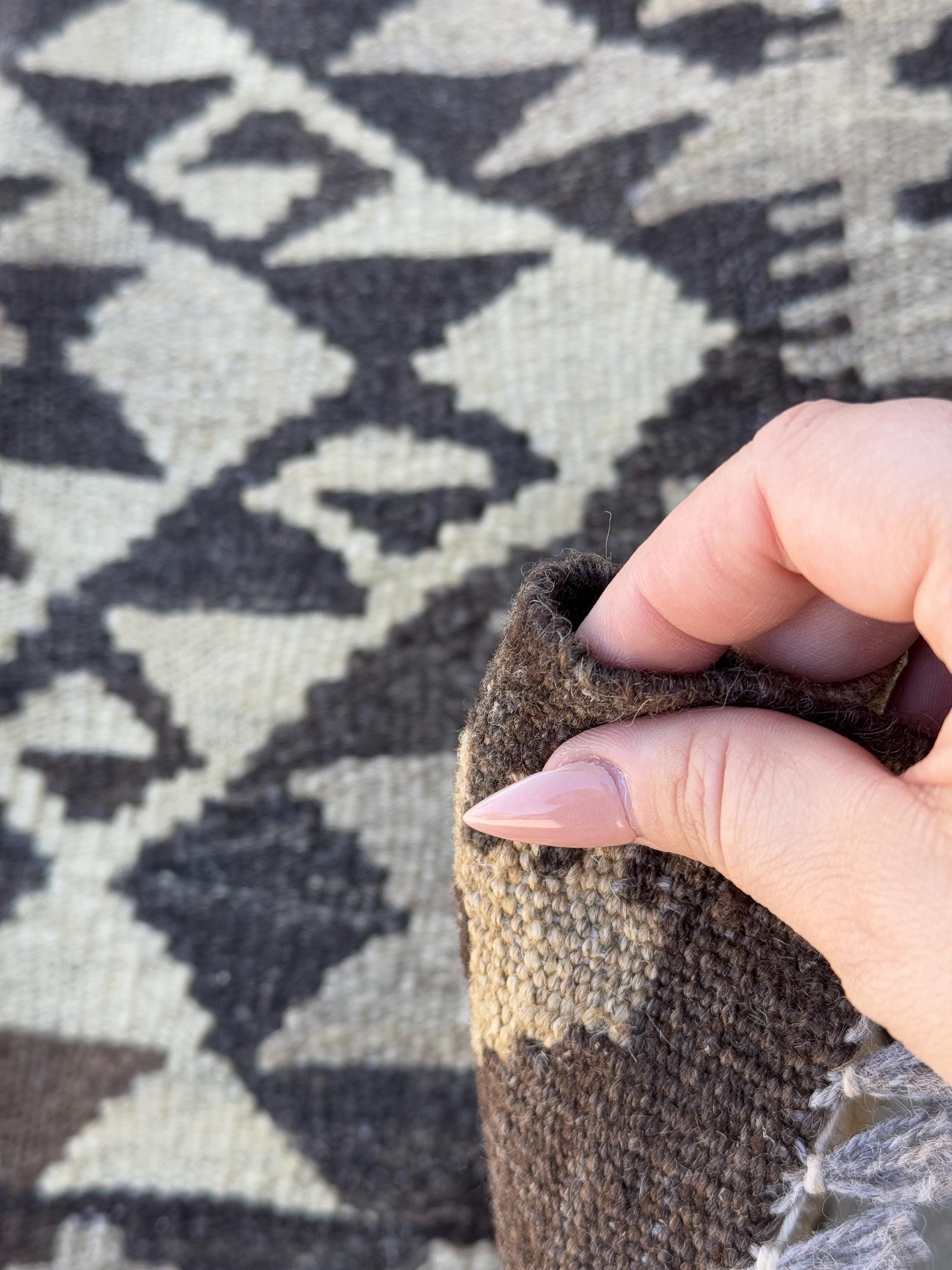 3x4 (91x121) Handmade Afghan Kilim Rug | Sand Chocolate Coffee Brown Taupe Tan Beige Grey Gray Cream | Wool Flatweave Neutral