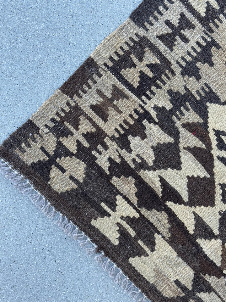 3x4 (91x121) Handmade Afghan Kilim Rug | Sand Chocolate Coffee Brown Taupe Tan Beige Grey Gray Cream | Wool Flatweave Neutral