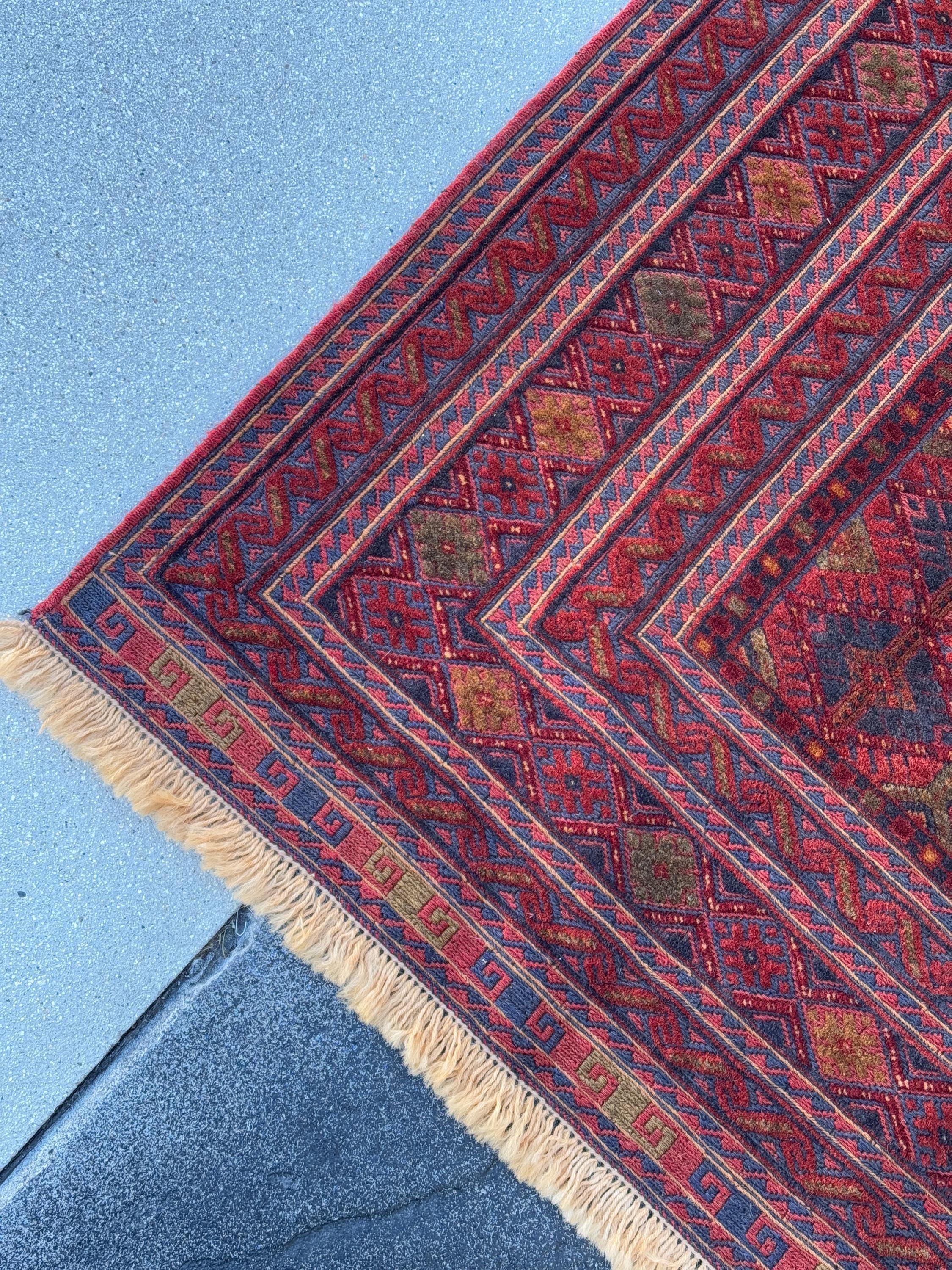 5x7 (152x200) Handmade Afghan Rug | Navy Blue Crimson Red Gold Mauve Brick Red Ivory Taupe Moss Green | Geometric Wool Hand Knotted Boho
