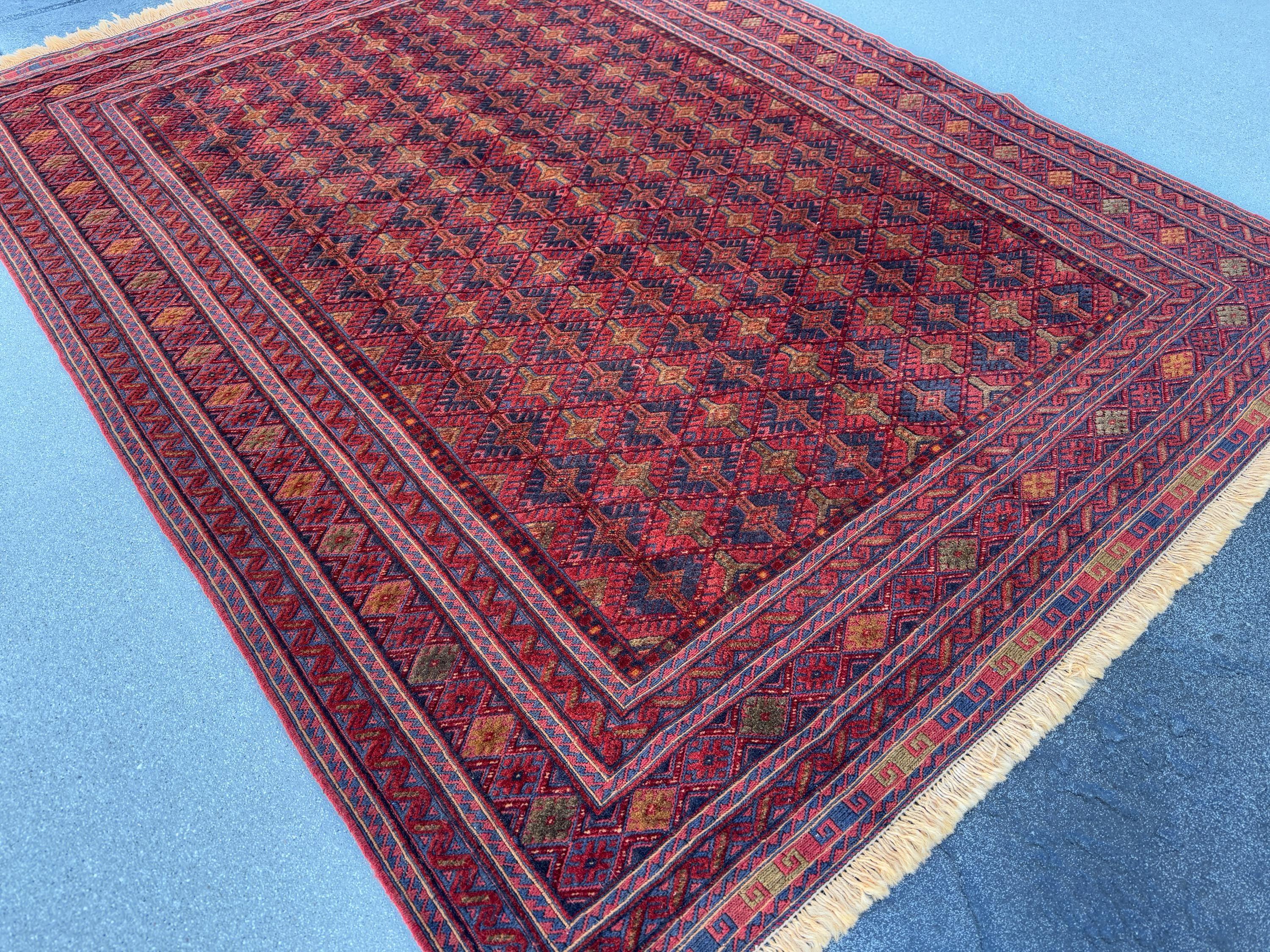 5x7 (152x200) Handmade Afghan Rug | Navy Blue Crimson Red Gold Mauve Brick Red Ivory Taupe Moss Green | Geometric Wool Hand Knotted Boho