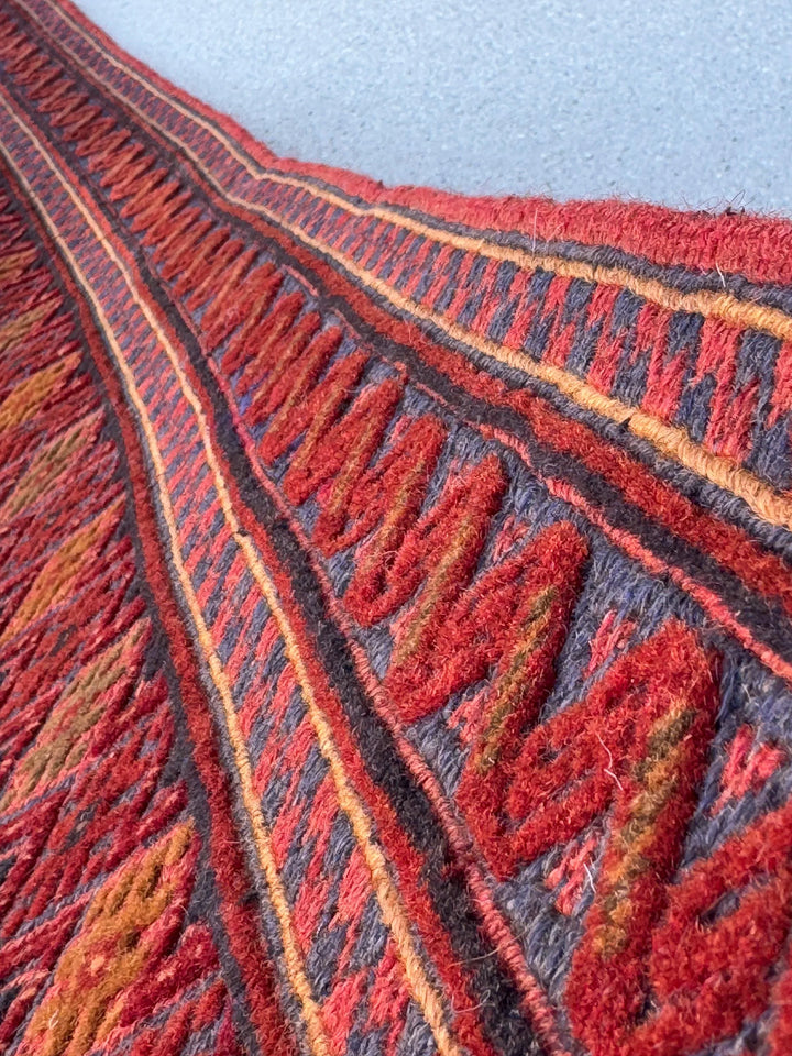 5x7 (152x200) Handmade Afghan Rug | Navy Blue Crimson Red Gold Mauve Brick Red Ivory Taupe Moss Green | Geometric Wool Hand Knotted Boho