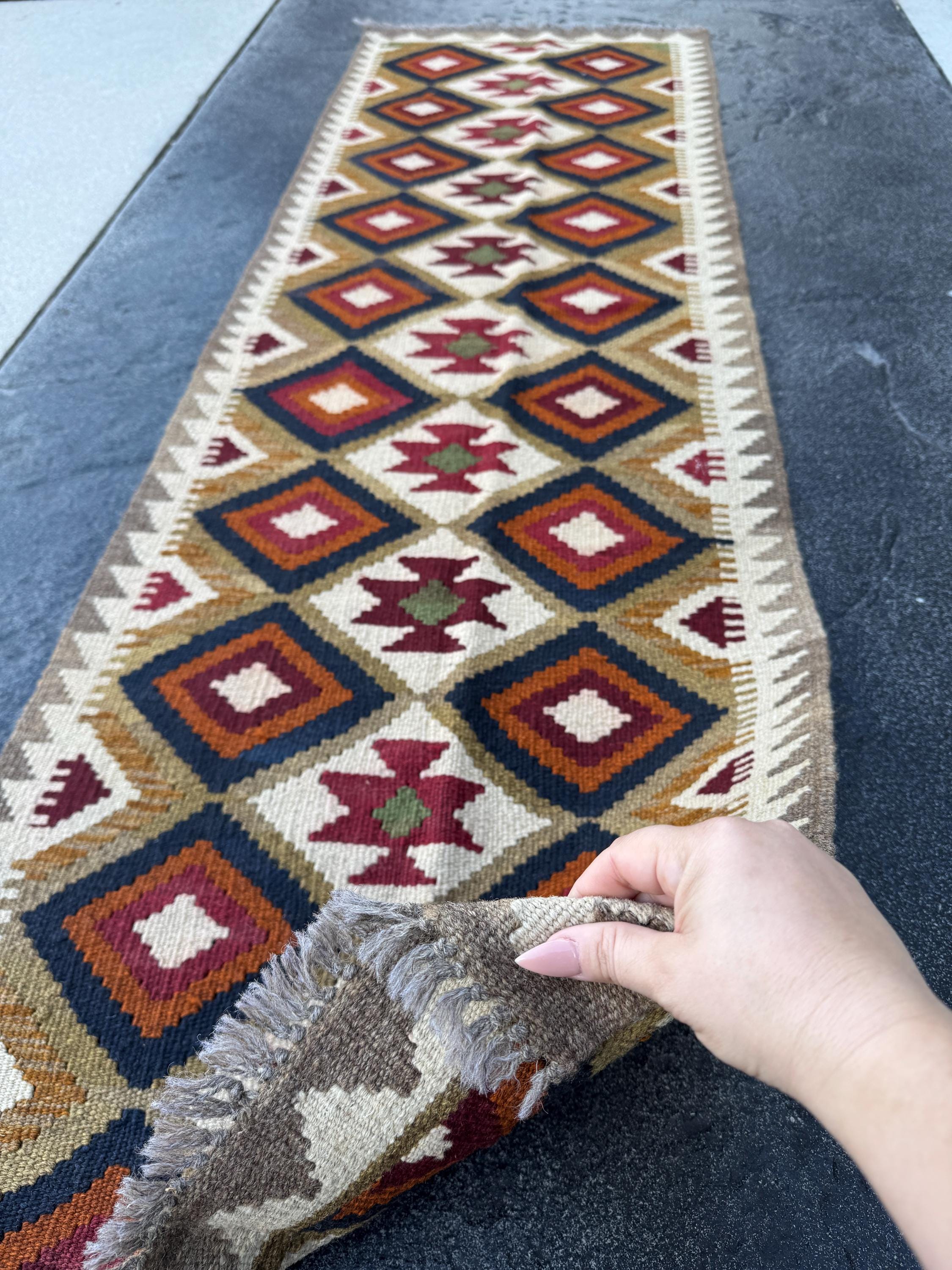 3x7 (63x200) Handmade Afghan Kilim Runner Rug | Cream Ivory Maroon Blood Red Auburn Charcoal Grey Olive Green Carmel Brown Tan Orange Black