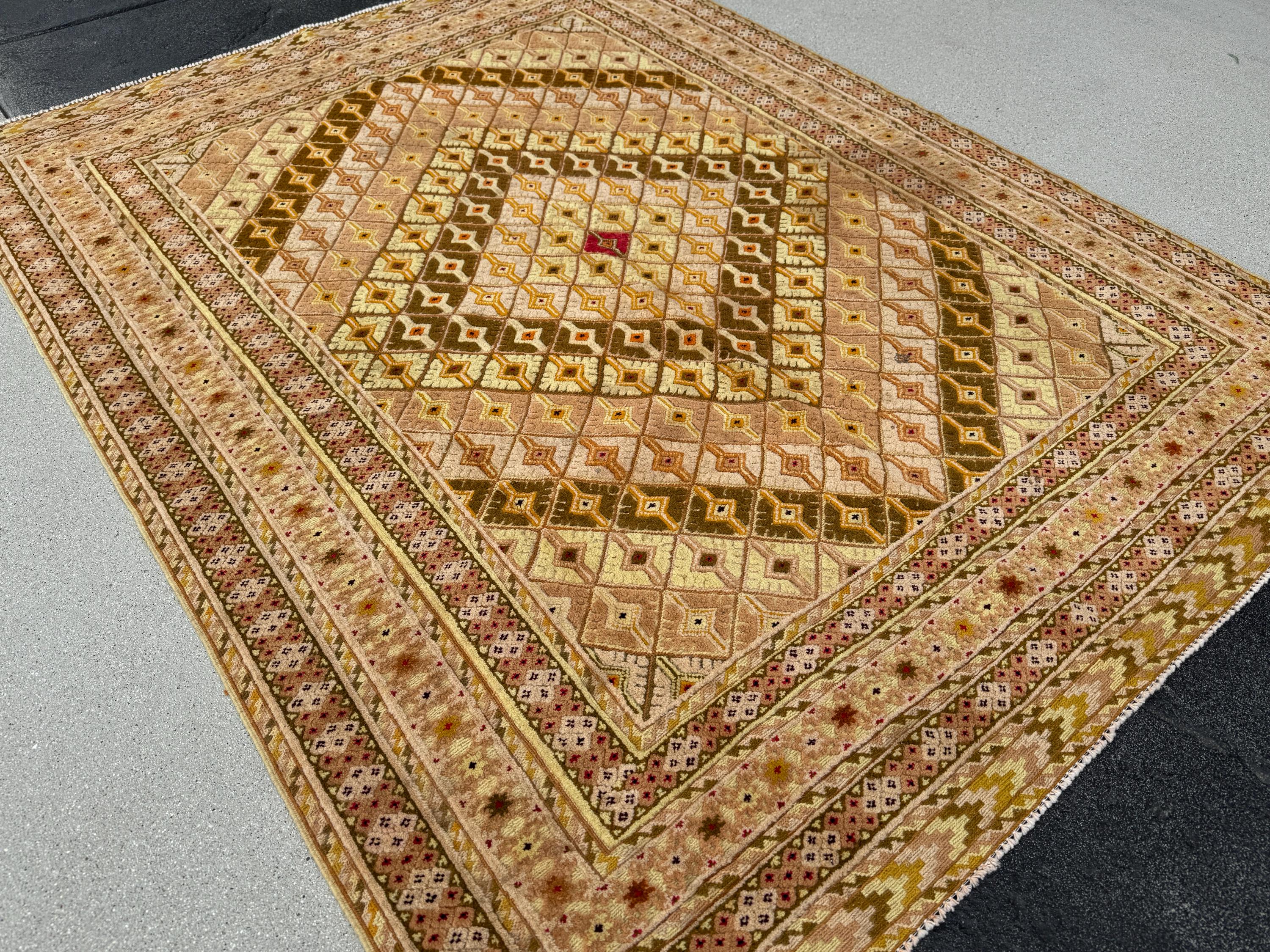 5x7 (147x195) Handmade Kilim Afghan Rug | Gold Saffron Mustard Yellow Beige Taupe Tan Caramel Brown Burnt Orange Garnet Red | Flatweave Wool