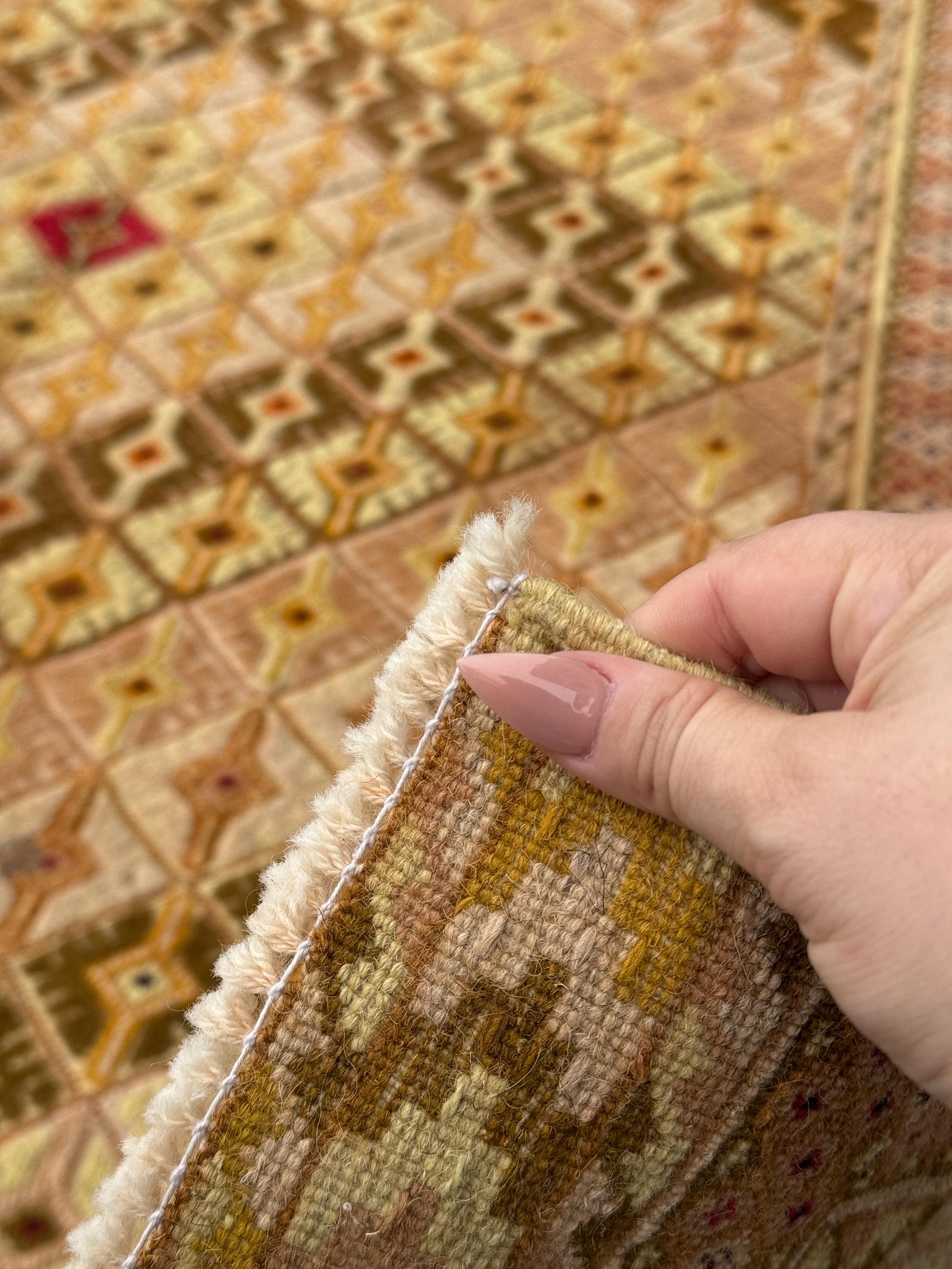 5x7 (147x195) Handmade Kilim Afghan Rug | Gold Saffron Mustard Yellow Beige Taupe Tan Caramel Brown Burnt Orange Garnet Red | Flatweave Wool