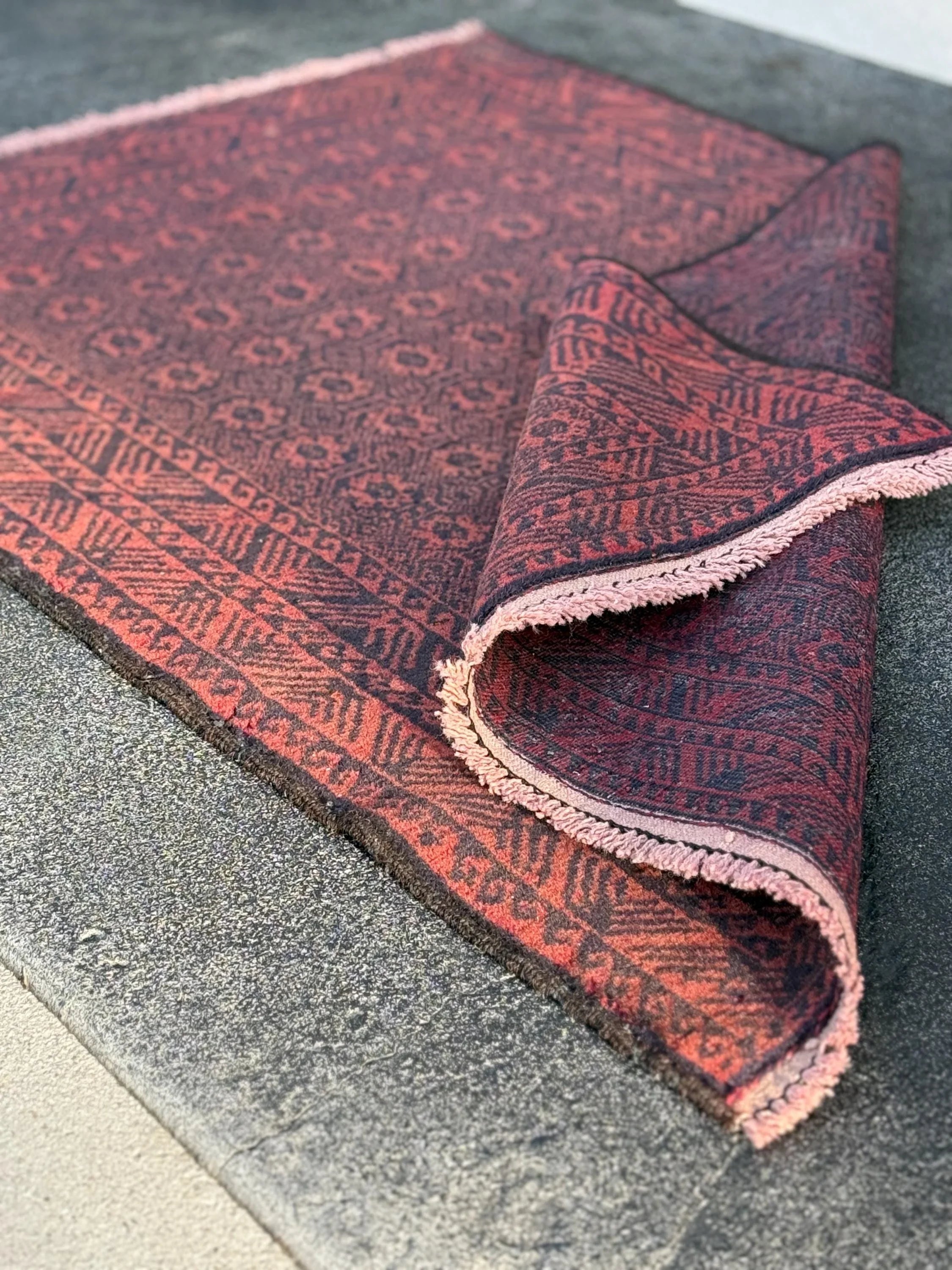 3x5 (91x152) Handmade Afghan Vintage Baluch Rug | Crimson Blood Brick Red Black Midnight Blue | Wool Persian Geometric Accent Traditional