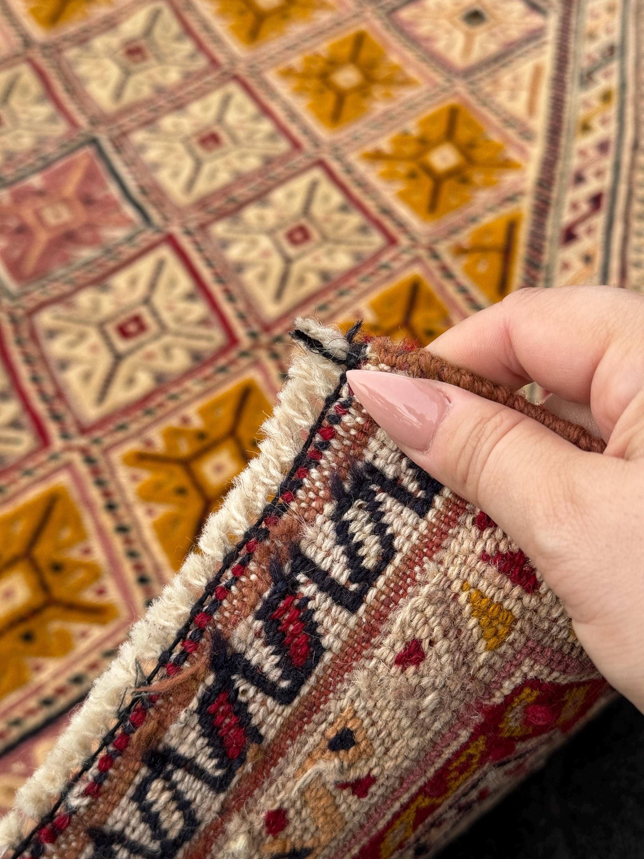 4x5 (109x134) Handmade Kilim Afghan Rug | Gold Saffron Mustard Yellow Beige Taupe Tan Caramel Brown Peach Burnt Rust Orange Garnet Red