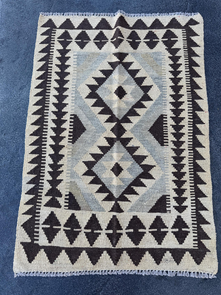 3x4 (60x121) Handmade Afghan Kilim Rug | Sand Chocolate Coffee Brown Taupe Tan Beige Grey Gray Cream Black | Wool Flatweave Neutral