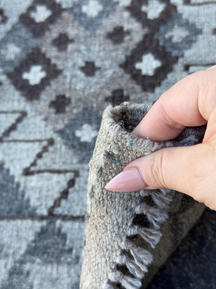 3x4 (60x121) Handmade Afghan Kilim Rug | Grey Gray Cream Ivory Black Chocolate Brown Charcoal Slate Stone Taupe | Wool Flatweave Neutral