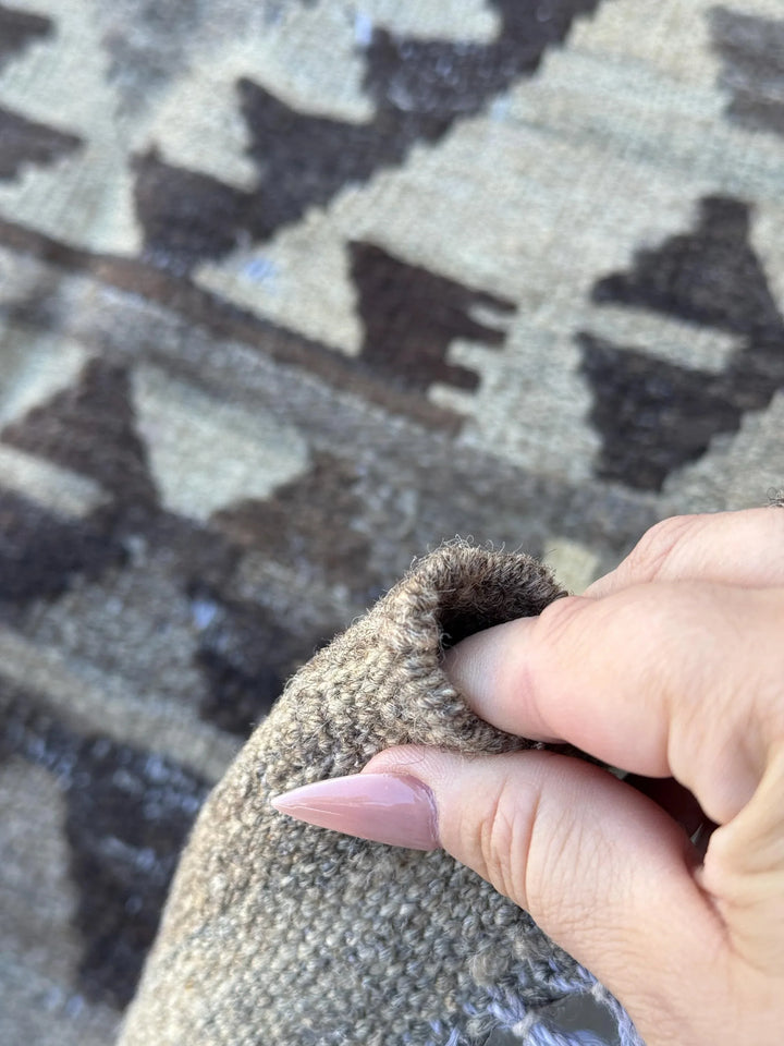 3x4 (91x121) Handmade Afghan Kilim Rug | Grey Gray Charcoal Slate Black Taupe Ivory Cream | Wool Neutral Reversible Flatweave