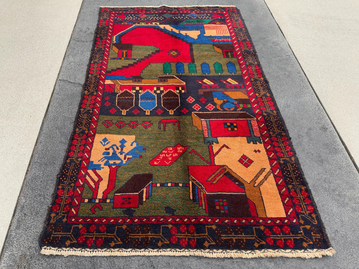 3x5 Handmade Vintage Afghan Baluch Rug Crimson Cherry Red Burgundy Chocolate Brown Royal Midnight Blue Olive Moss Green Cream Caramel Brown