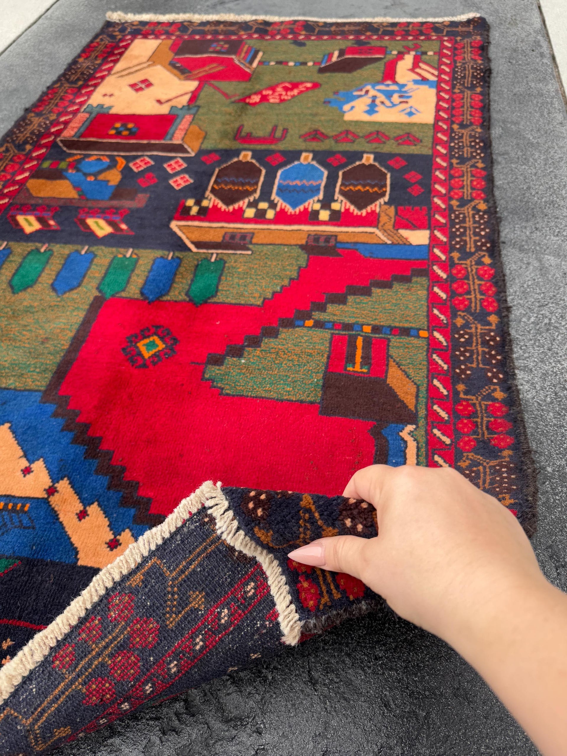 3x5 Handmade Vintage Afghan Baluch Rug Crimson Cherry Red Burgundy Chocolate Brown Royal Midnight Blue Olive Moss Green Cream Caramel Brown