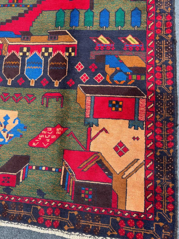 3x5 Handmade Vintage Afghan Baluch Rug Crimson Cherry Red Burgundy Chocolate Brown Royal Midnight Blue Olive Moss Green Cream Caramel Brown