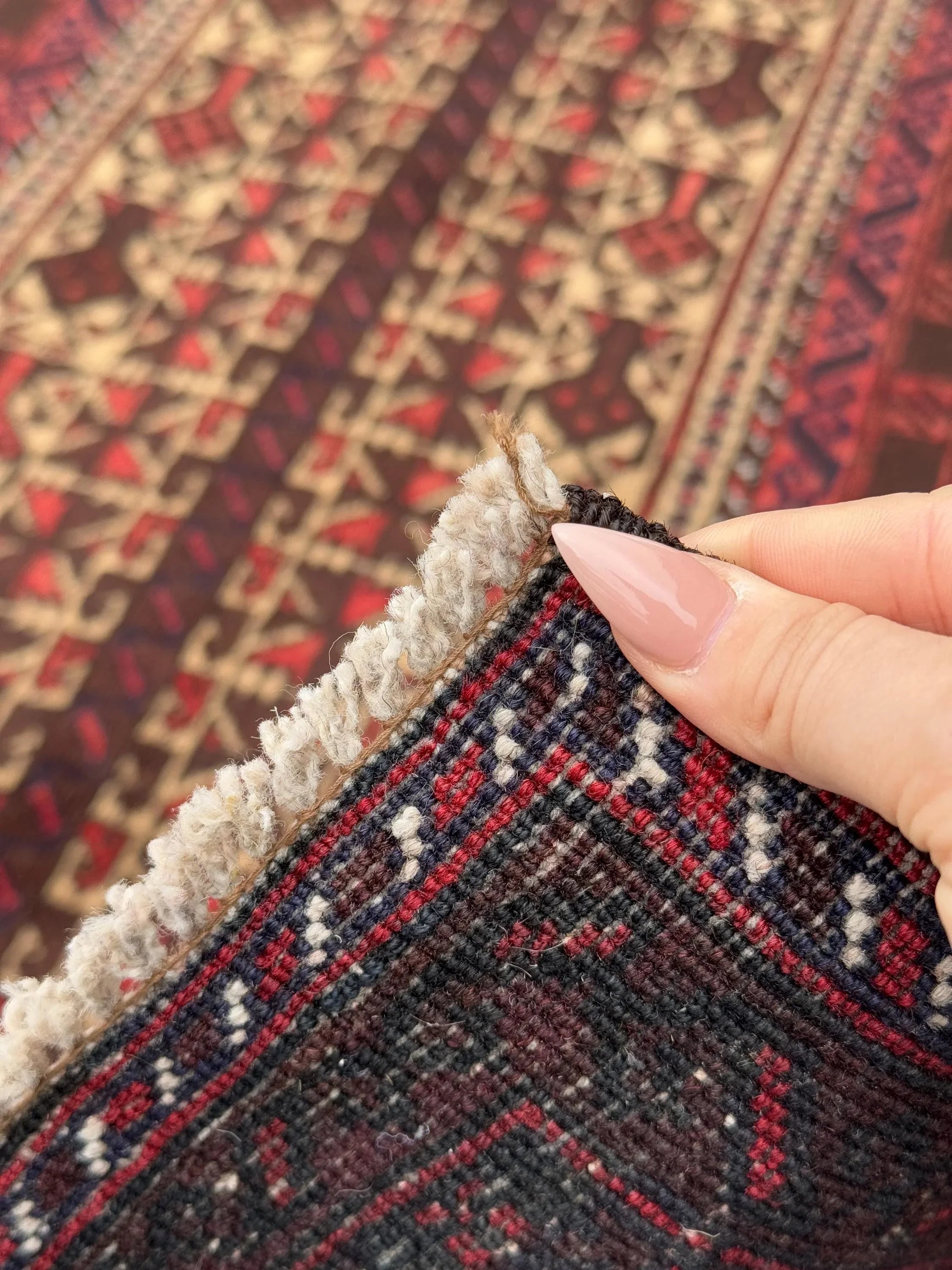3x5 (91x152) Handmade Vintage Afghan Baluch Rug | Brick Red Coffee Chocolate Brown Black Midnight Blue White Ivory Cream Sand Gold Saffron