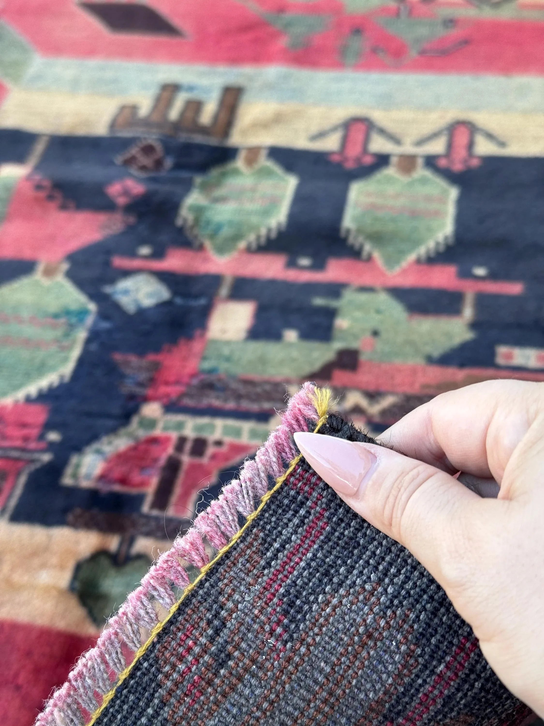 3x5 (91x152) Handmade Vintage Afghan Baluch Rug | Brick Red Midnight Blue Sage Green Black Maroon Peach Saffron Beige Tan Caramel Brown Grey