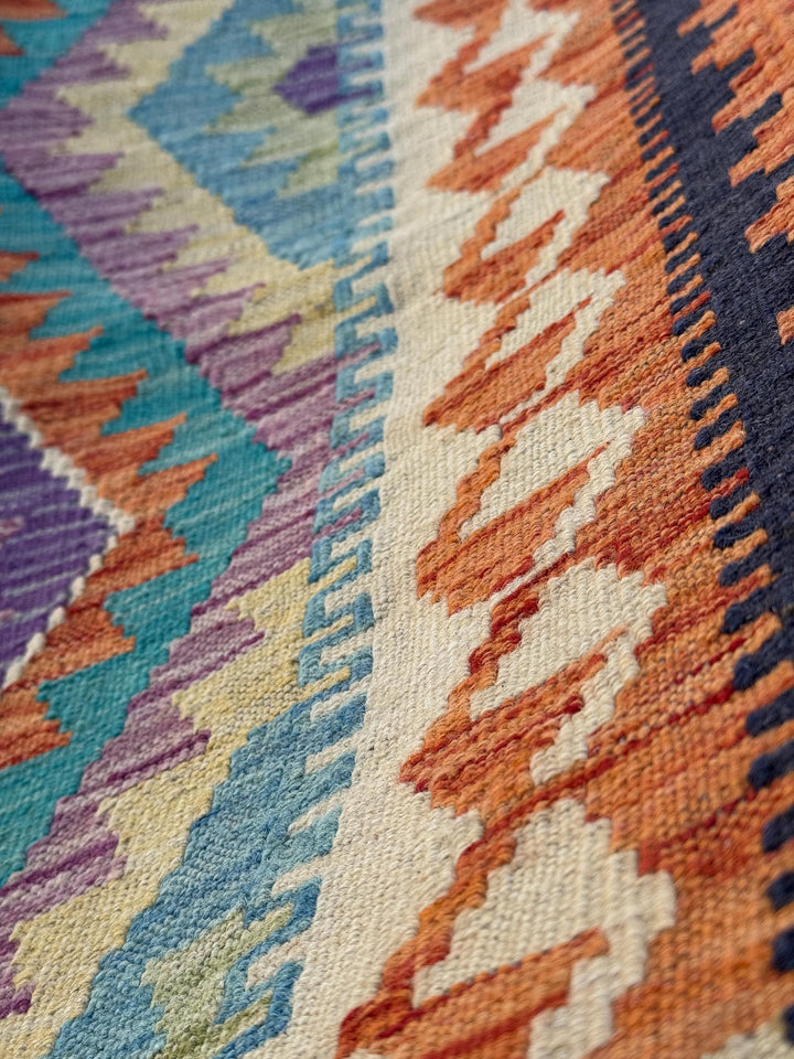 2-3x7 (66x213) Handmade Afghan Kilim Runner Rug Orange Black Cream Sand Brown Mint Green Teal Aqua Denim Midnight Blue Plum Eggplant Purple