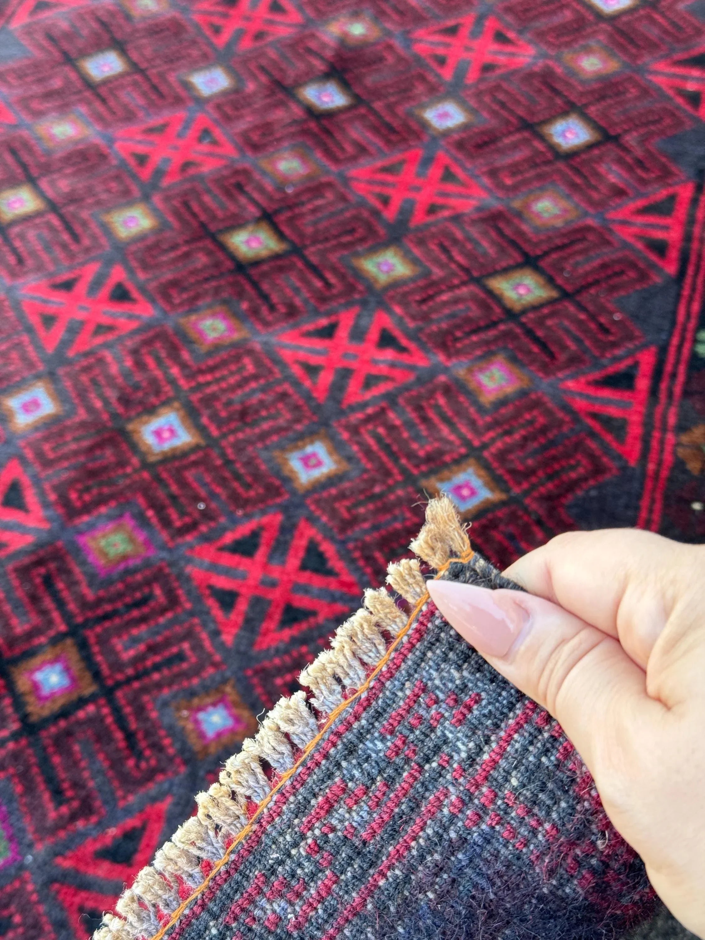 3x4 (91x121) Handmade Vintage Afghan Baluch Rug | Burgundy Wine Crimson Red Mint Green Powder Blue Grey Black Rust Fuchsia Pink White | Wool