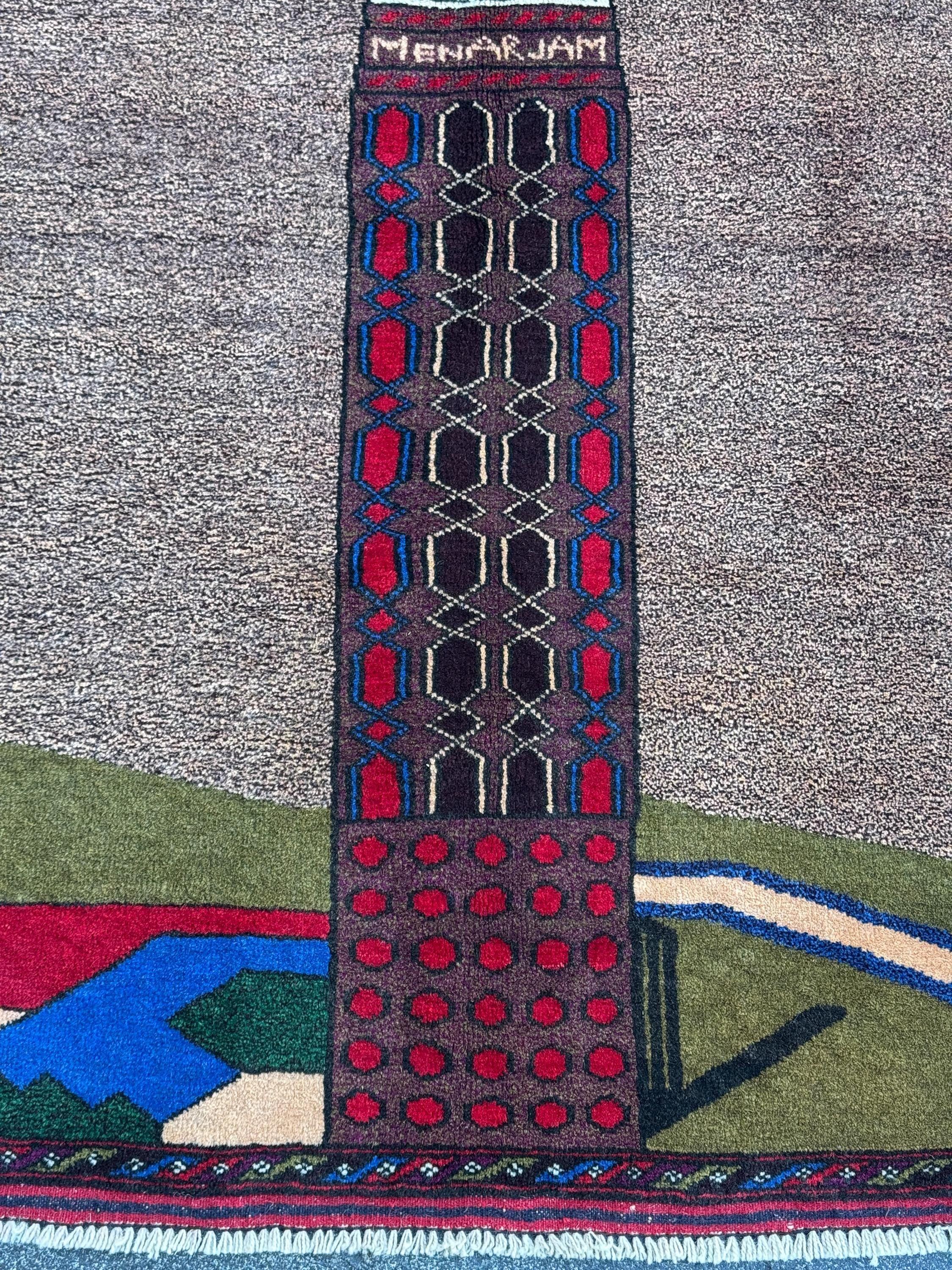 3x4-5 (91x152) Handmade Vintage Afghan Baluch Rug | Blue Royal Denim Taupe Grey Crimson Blood Red Cream Sand White Forest Olive Moss Green