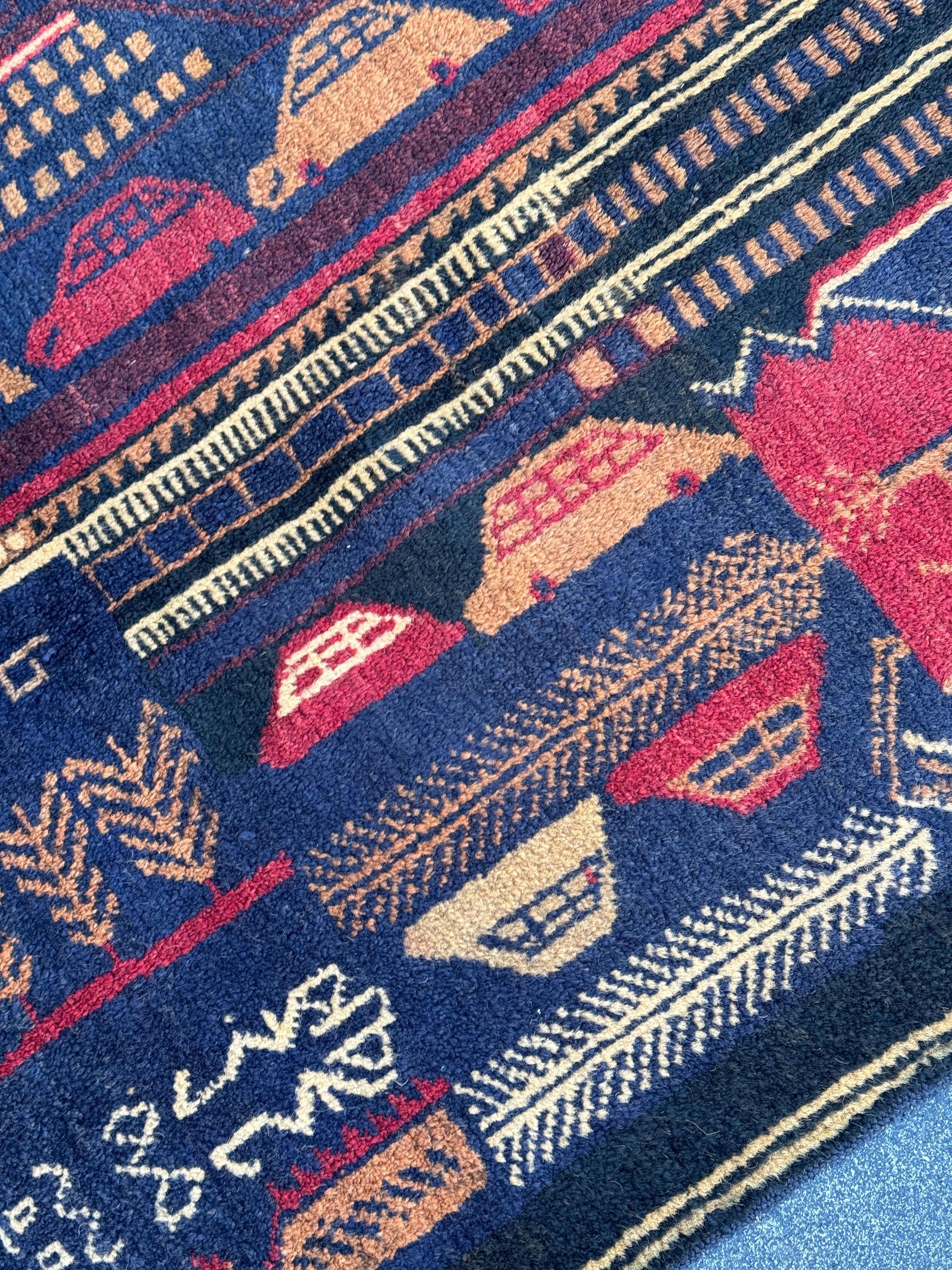 3x5 (91x152) Handmade Vintage Afghan Baluch Rug | Midnight Navy Blue Peach Orange Cream Burgundy Crimson Red Sand Caramel Brown | Wool