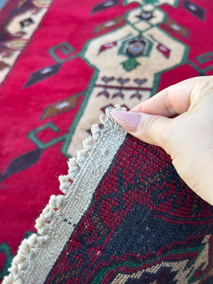 3x5 (91x152) Handmade Vintage Afghan Baluch Rug | Blood Burgundy Red Midnight Navy Powder Blue Cream Coffee Tan Brown Forest Green Black