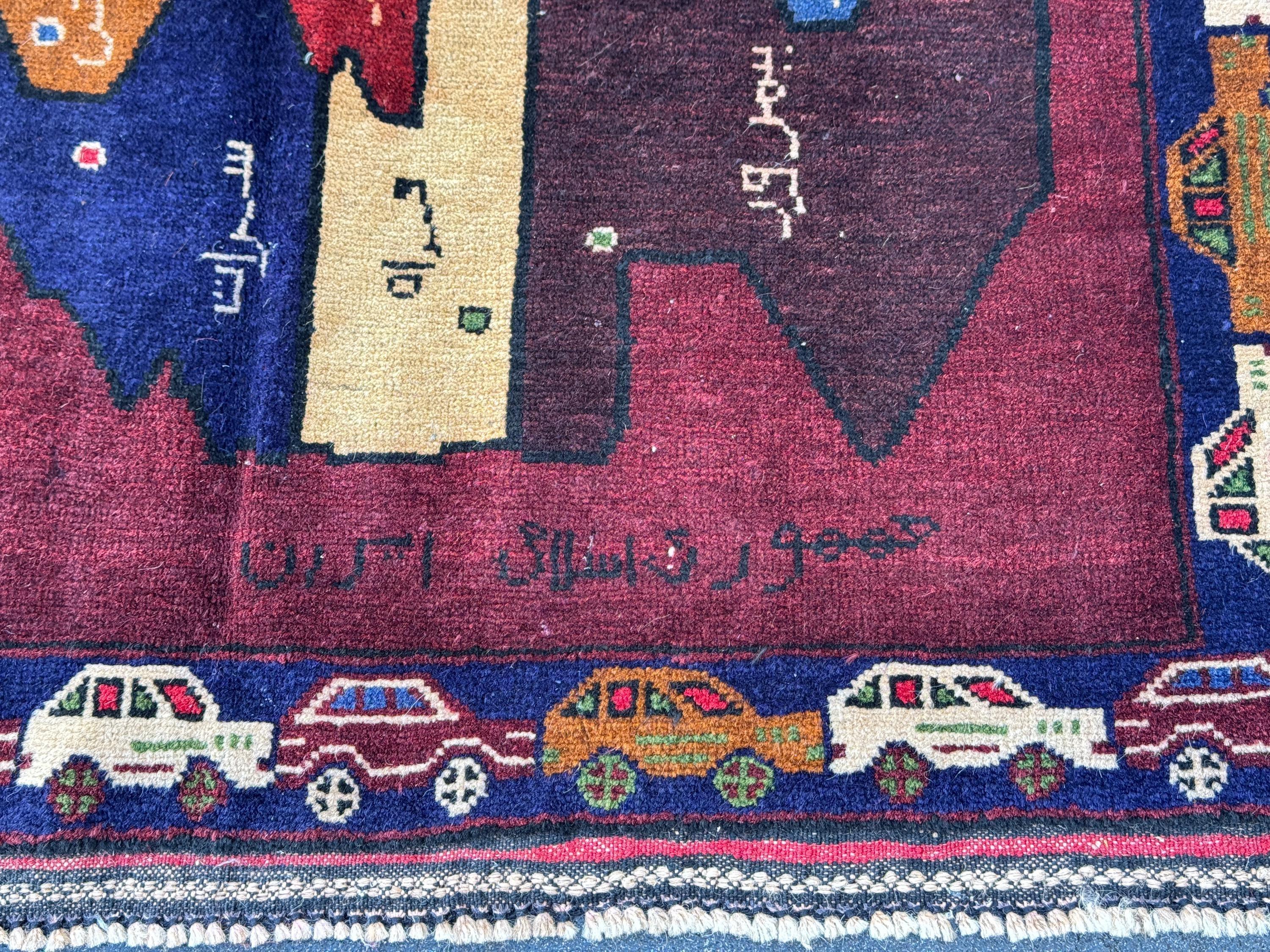 3x5 (91x152) Handmade Vintage Afghan Baluch Rug Maroon Crimson Blood Burgundy Red Denim Navy Blue Black Cream Pine Moss Green Caramel Brown