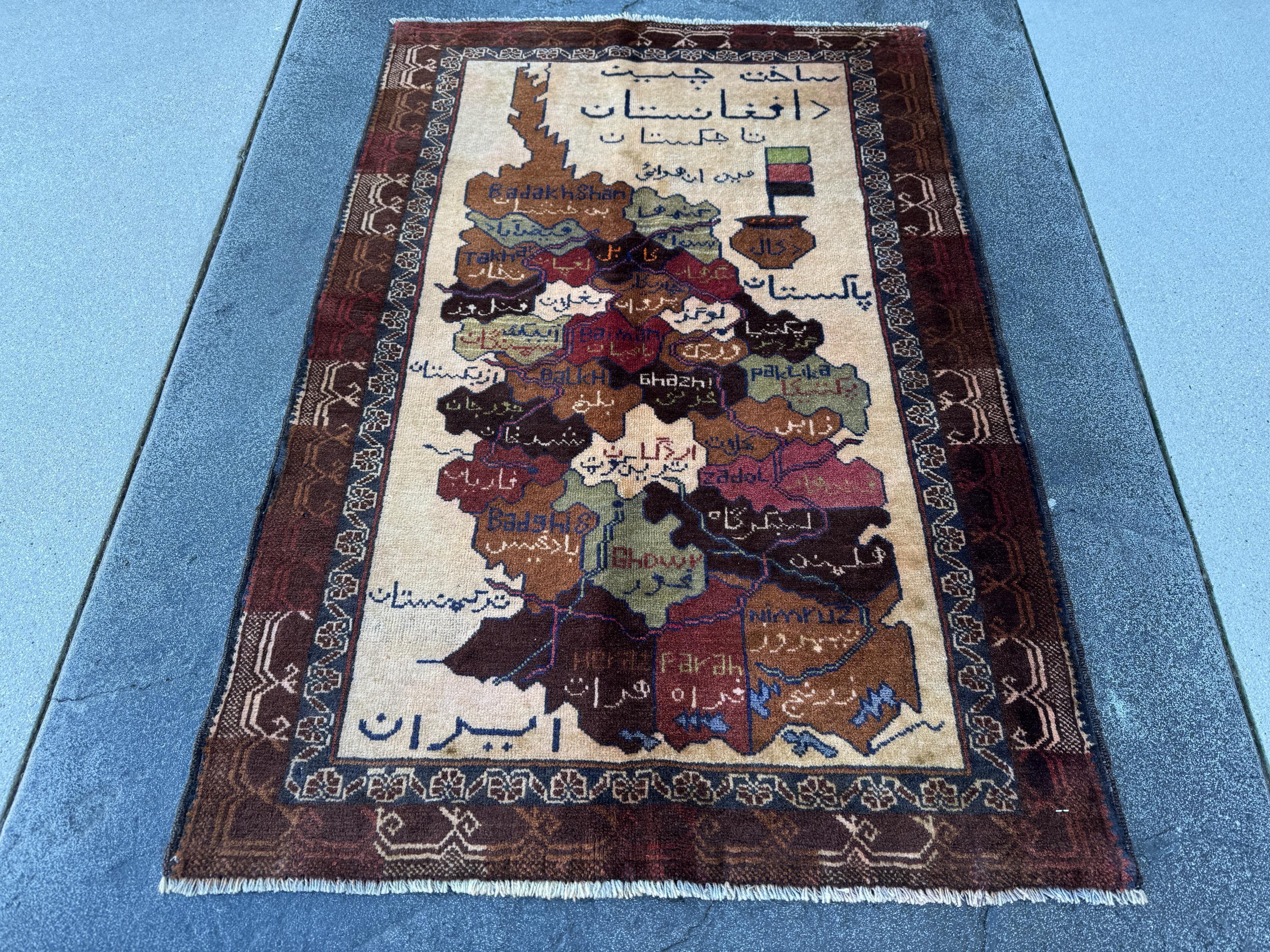 3x4 Handmade Vintage Afghan Baluch Rug | Cream Caramel Coffee Chocolate Tan Brown Black Moss Olive Green Brick Red White Navy Blue Orange