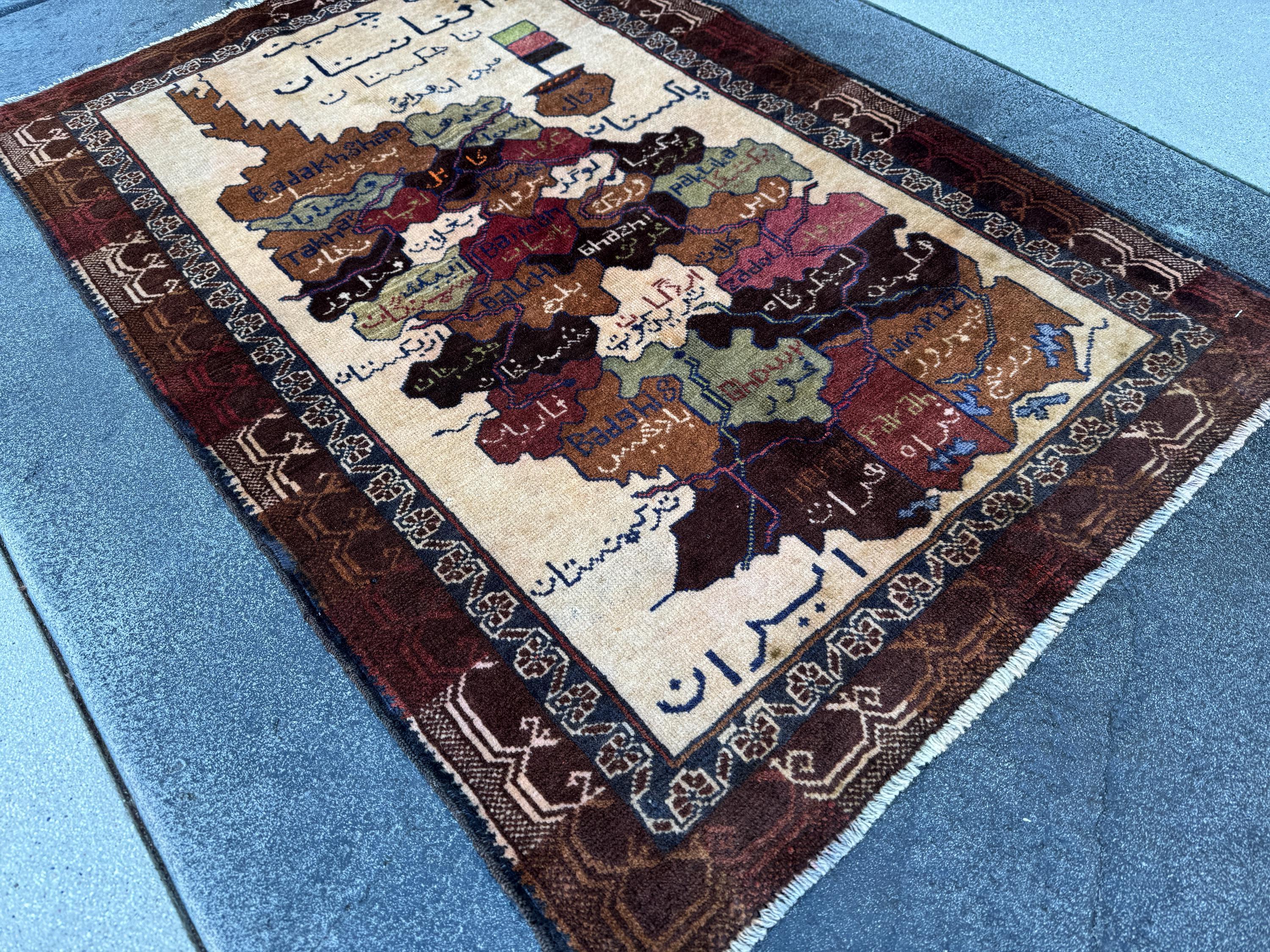 3x4 Handmade Vintage Afghan Baluch Rug | Cream Caramel Coffee Chocolate Tan Brown Black Moss Olive Green Brick Red White Navy Blue Orange