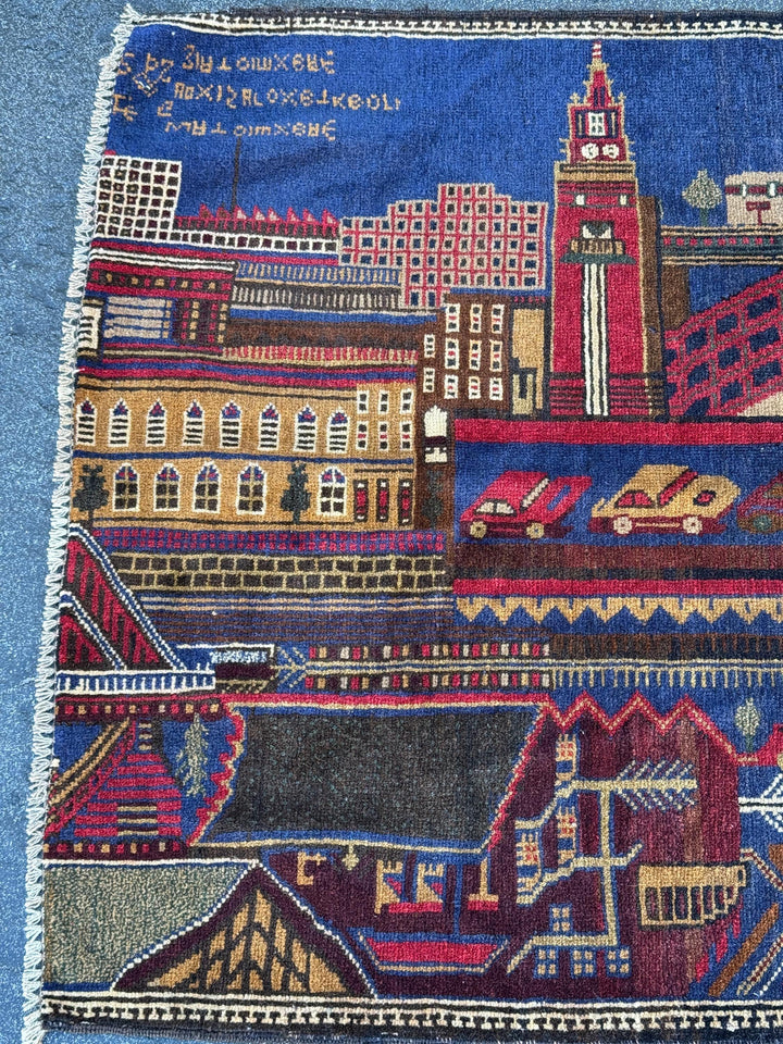 3x5 Handmade Vintage Afghan Baluch Rug | Navy Blue Crimson Blood Burgundy Red White Cream Taupe Tan Caramel Coffee Chocolate Brown Black
