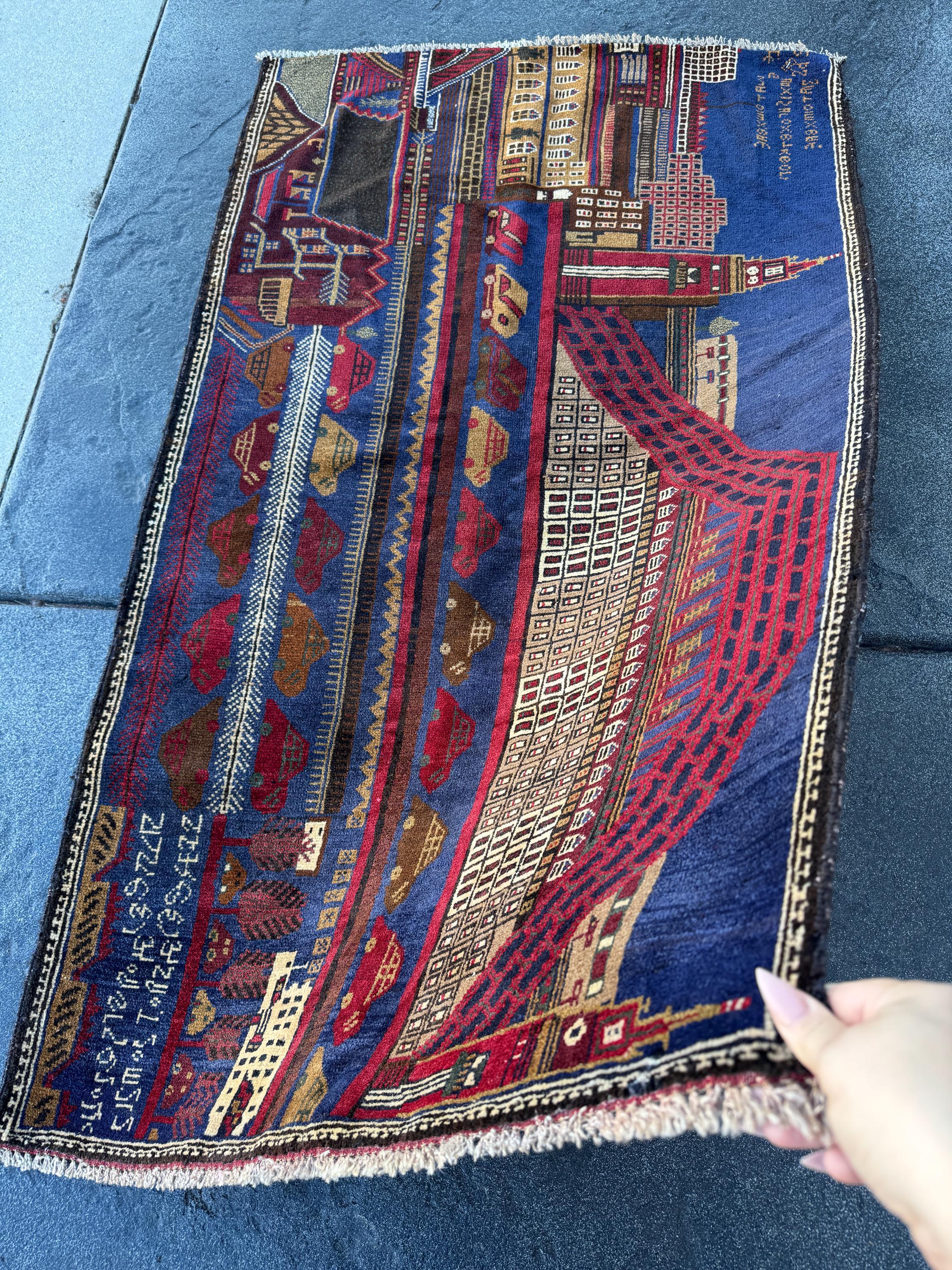 3x5 Handmade Vintage Afghan Baluch Rug | Navy Blue Crimson Blood Burgundy Red White Cream Taupe Tan Caramel Coffee Chocolate Brown Black
