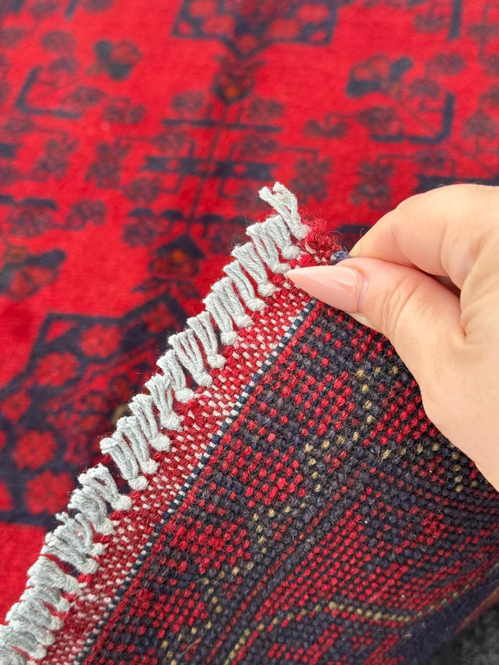 3x4 (91x121) Handmade Afghan Rug | Crimson Scarlet Blood Red Black Midnight Blue Cream | Wool Khal Mohammadi Traditional
