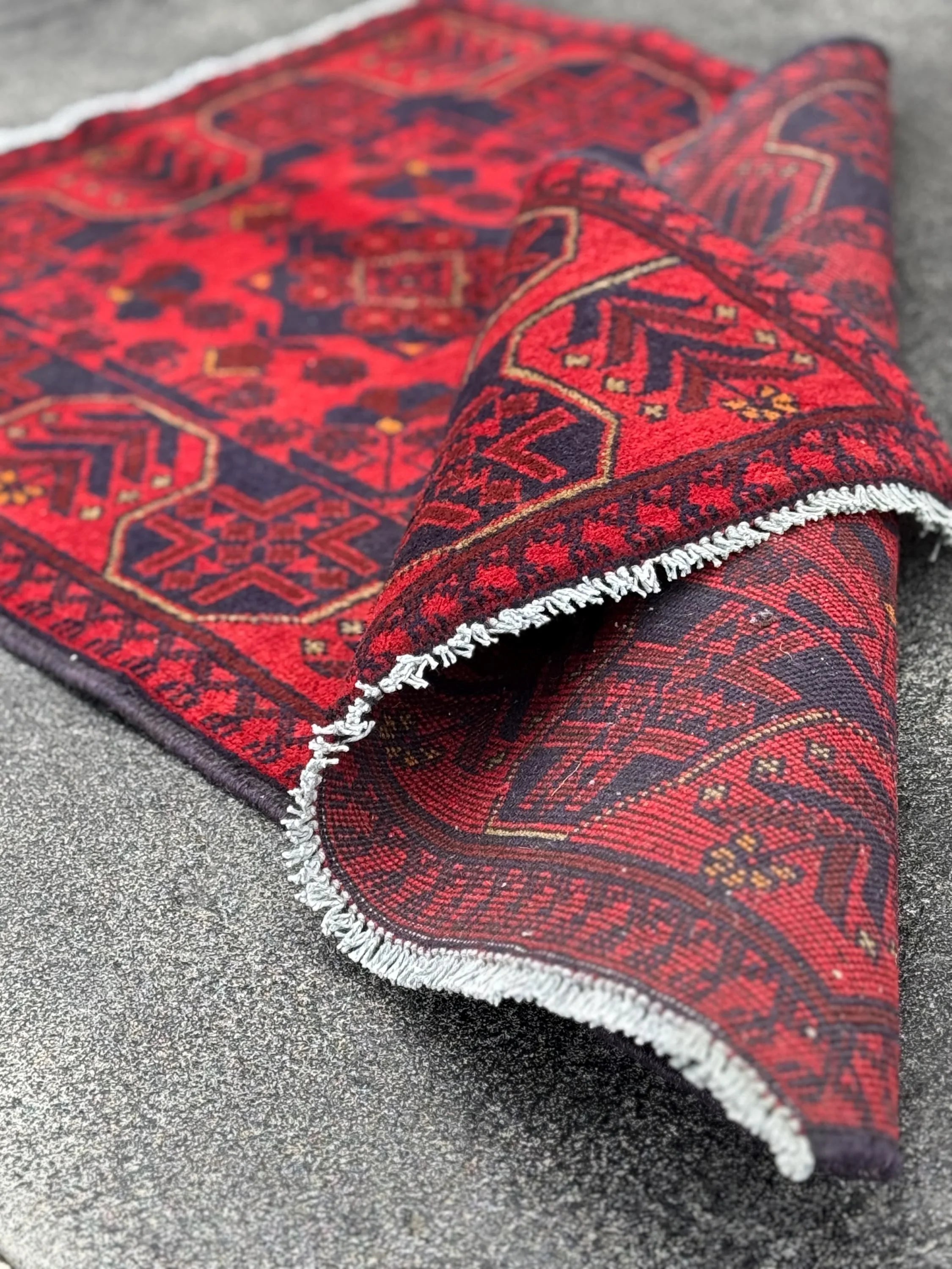 3x4 (91x121) Handmade Afghan Rug | Crimson Scarlet Blood Red Midnight Blue Cream Orange | Wool Khal Mohammadi Traditional Floral