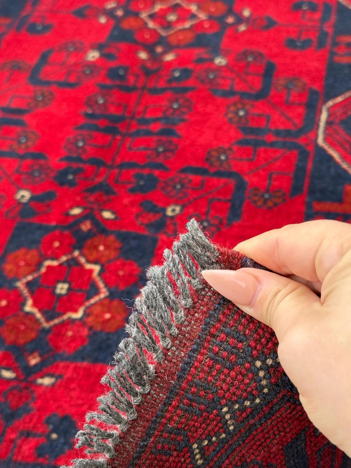 3x4 (91x121) Handmade Afghan Rug | Crimson Scarlet Blood Red Rust Cream White Midnight Blue Black Orange | Wool Khal Mohammadi