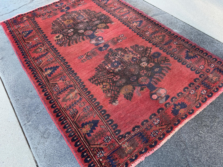 3x4 (91x121) Handmade Afghan Vintage Baluch Rug | Brick Red Black Midnight Navy Blue Caramel Brown Cream Grey Brown Taupe | Wool Traditional
