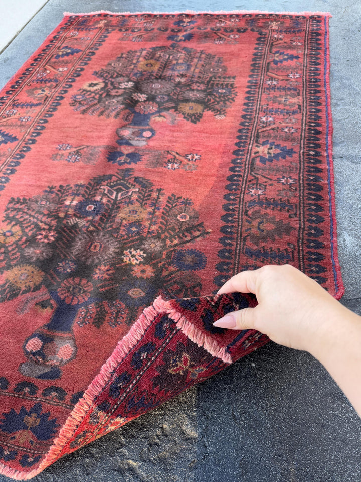 3x4 (91x121) Handmade Afghan Vintage Baluch Rug | Brick Red Black Midnight Navy Blue Caramel Brown Cream Grey Brown Taupe | Wool Traditional