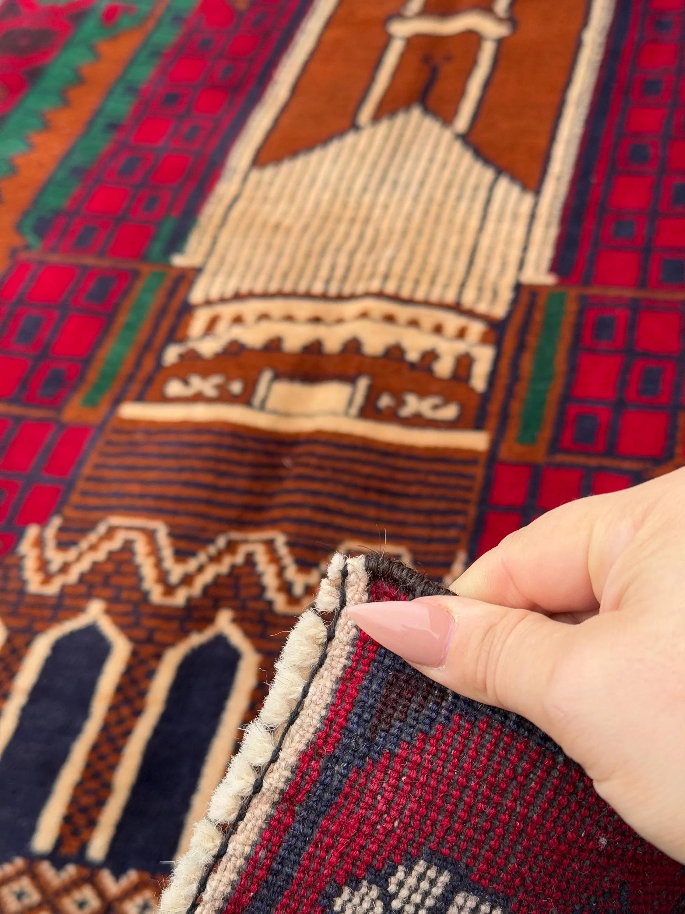 3x5 (91x152) Handmade Vintage Afghan Baluch Rug | Crimson Blood Red Midnight Blue Caramel Brown Rust Orange Cream Forest Green | Wool