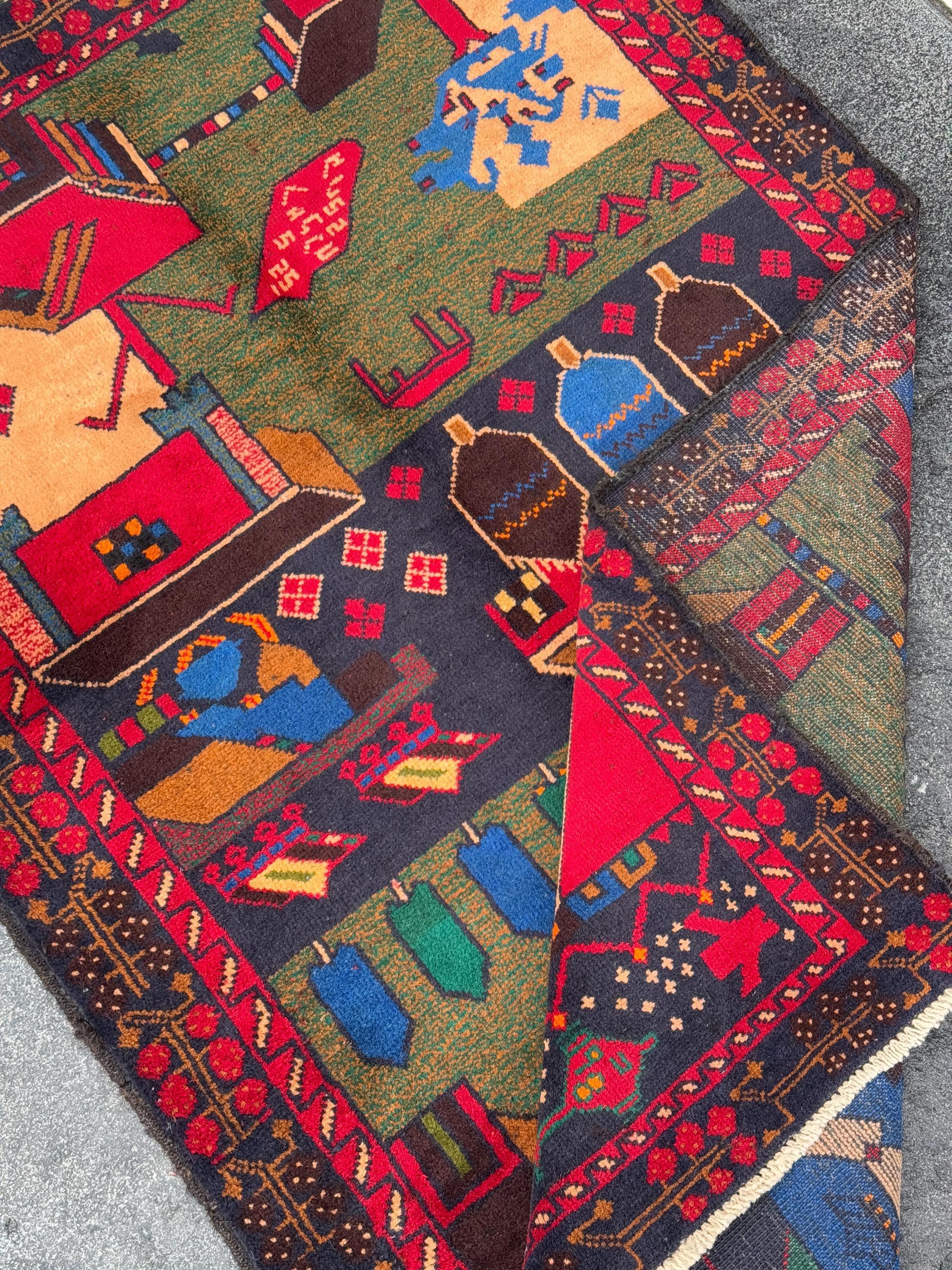 3x5 Handmade Vintage Afghan Baluch Rug Crimson Cherry Red Burgundy Chocolate Brown Royal Midnight Blue Olive Moss Green Cream Caramel Brown