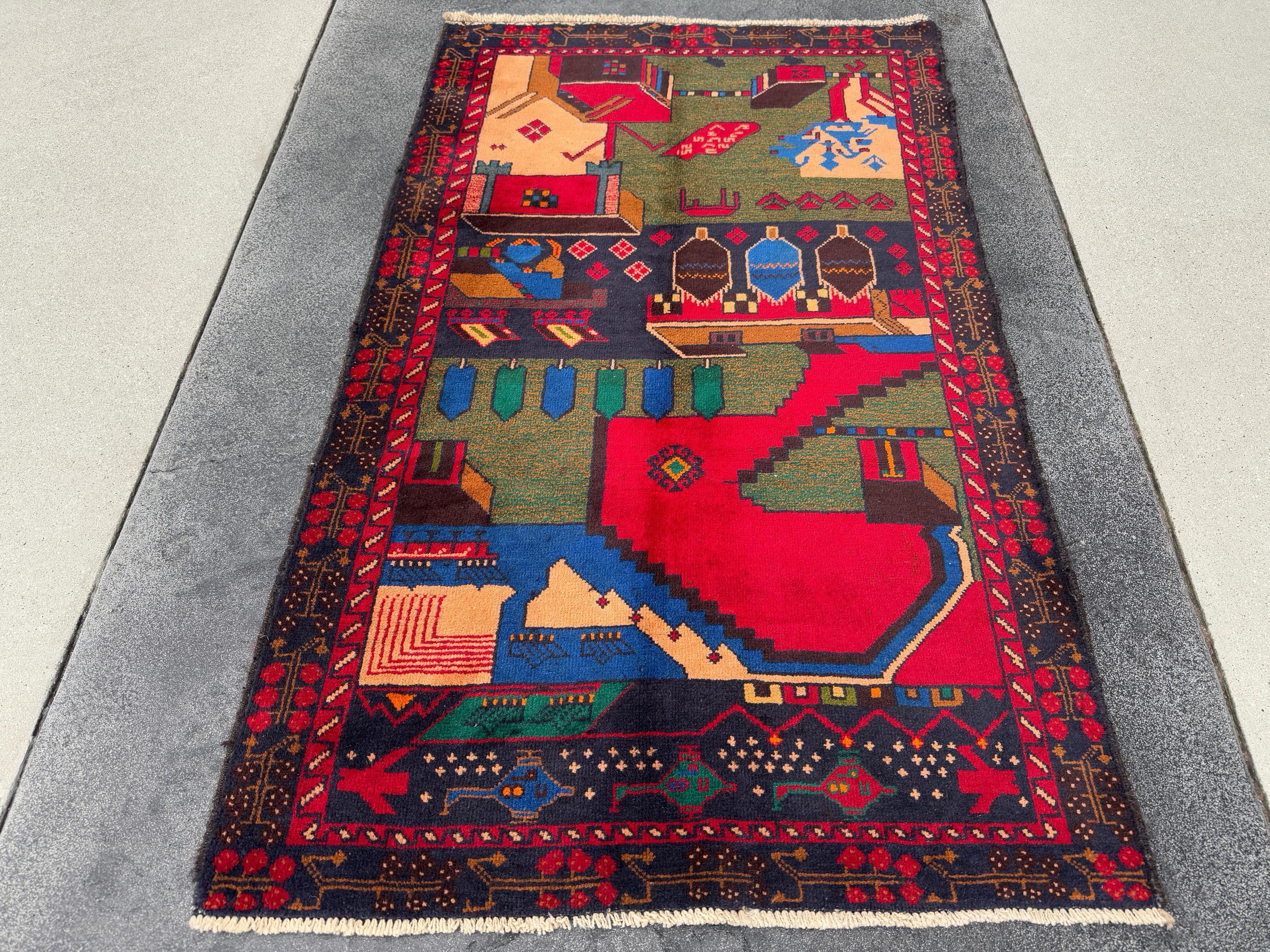 3x5 Handmade Vintage Afghan Baluch Rug Crimson Cherry Red Burgundy Chocolate Brown Royal Midnight Blue Olive Moss Green Cream Caramel Brown