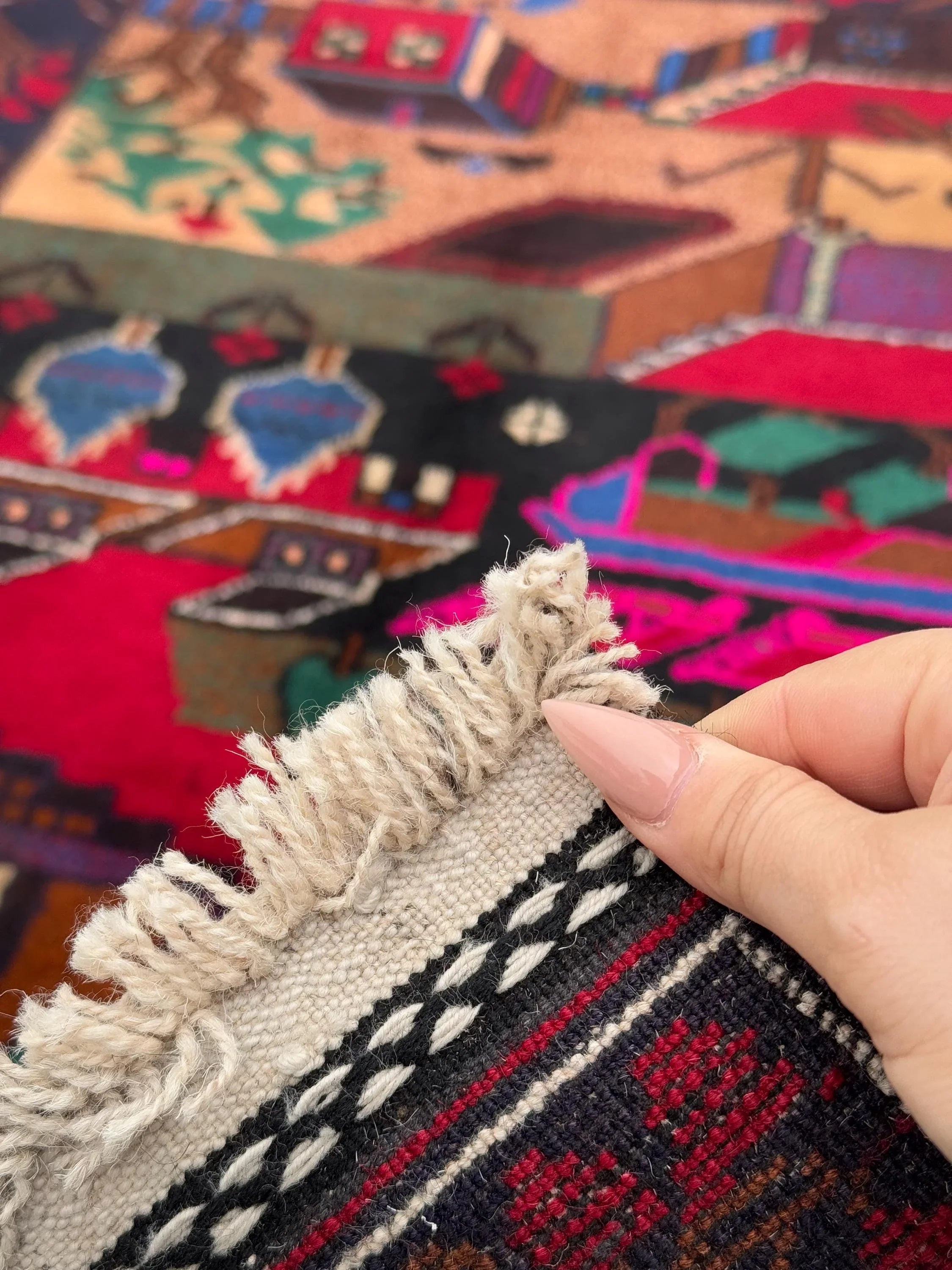 3x5 Handmade Vintage Afghan Baluch Rug | Midnight Royal Denim Blue Crimson Red Purple Forest Green Coral Saffron Orange Salmon Fuchsia Pink