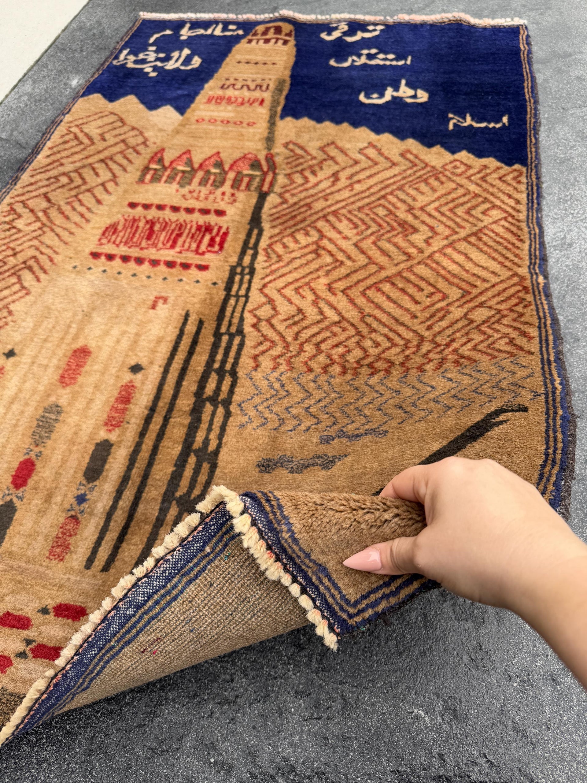 3x5 Handmade Vintage Afghan Baluch Rug | Beige Tan Sand Caramel Taupe Brown Grey Gray Rust Orange Blood Brick Red Navy Midnight Blue | Wool